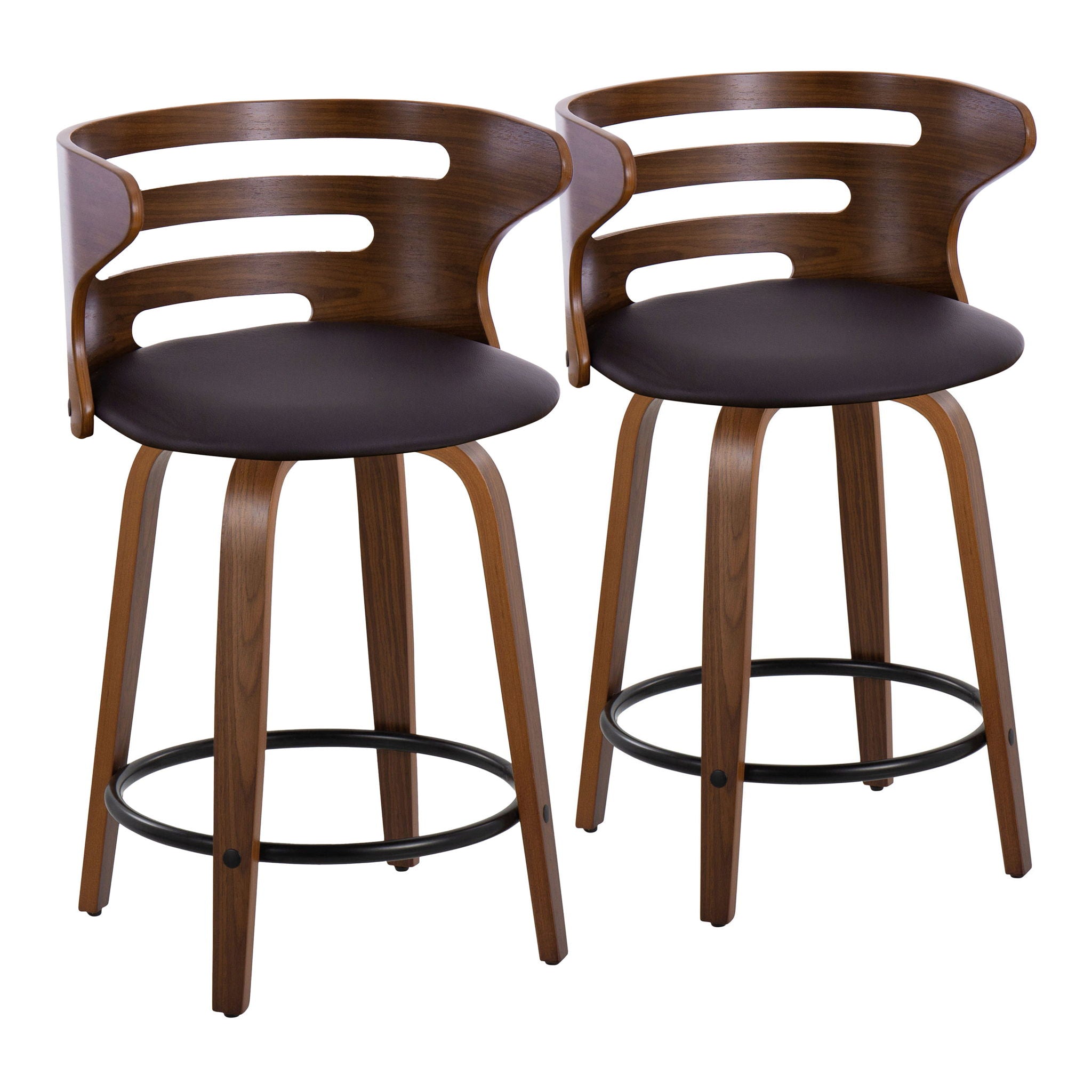 Cosini - Mid-Century Modern Fixed Height Counter Stool With Swivel With Round Footrest (Set of 2) - Walnut / Brown - Best Buy Furniture