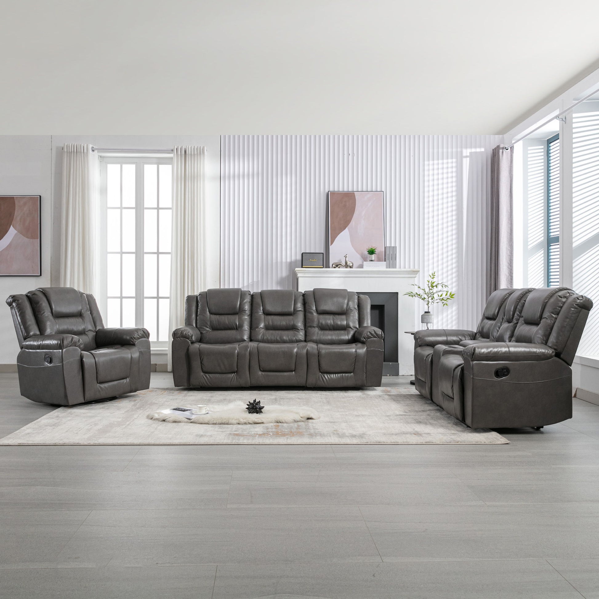 Home Theater Recliner Set Manual Recliner Chair With Wide Armrest, Two Built-In Cup Holders For Living Room - Best Buy Furniture