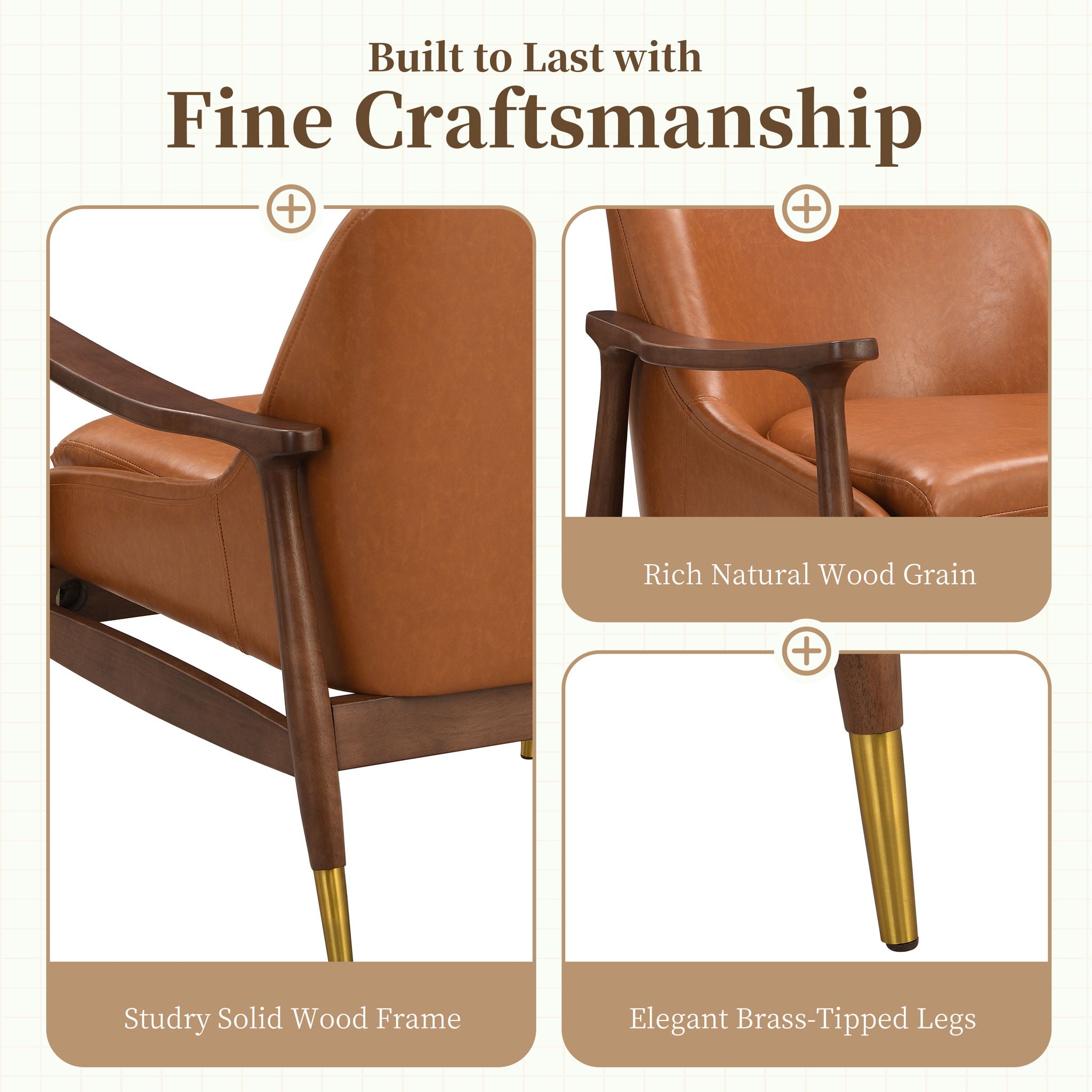Mid - Century Accent Chair With Cushioned Seat, Brass Tipped Legs - Best Buy Furniture
