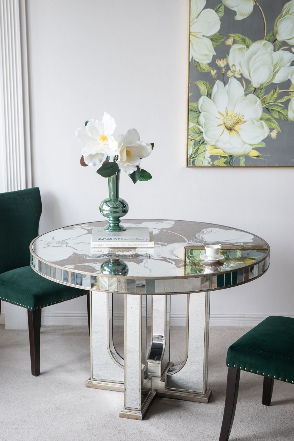 Round Dining Table With Elegant Floral Design And Mirrored - Silver Multi - Best Buy Furniture