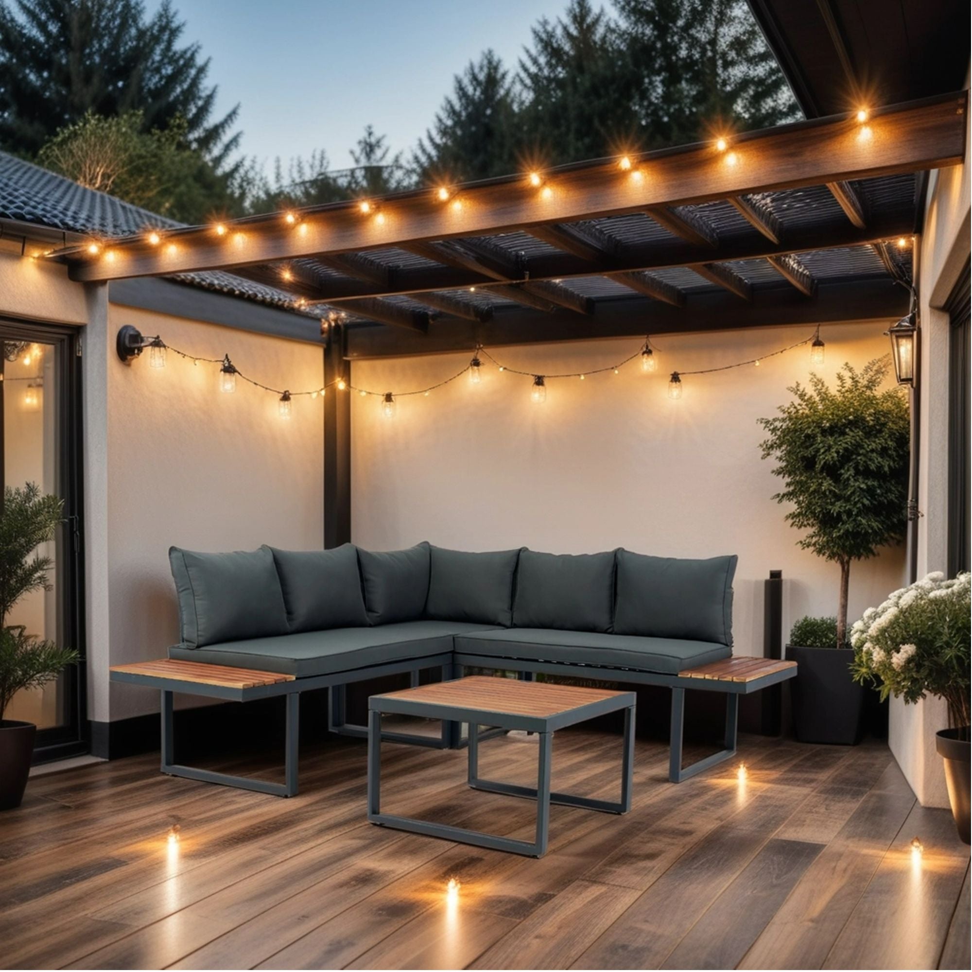 4 Piece L-Shaped Patio Wicker Outdoor 5 Seater Sectional Sofa Seating Group Conversation Sets With Side Table & Cushions - Dark Gray - Best Buy Furniture