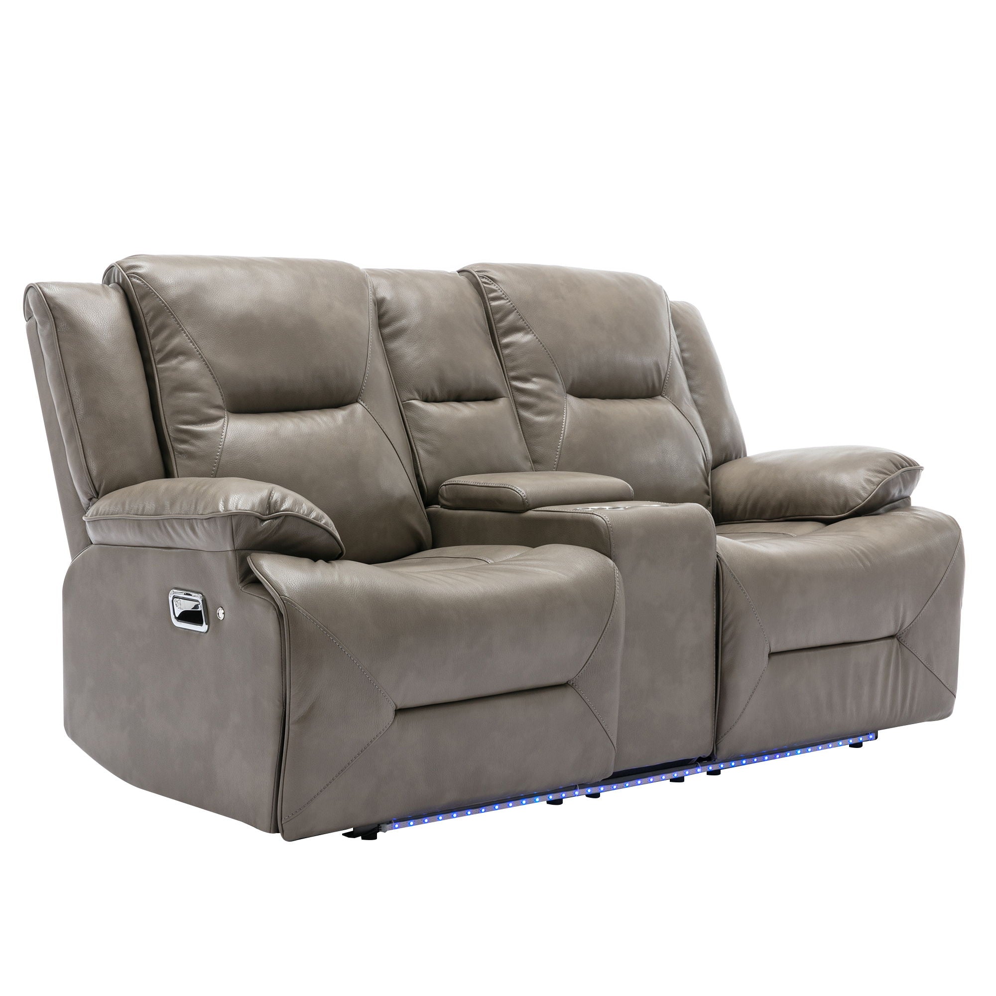2 Seater Home Theater Recliner Manual Recliner Chair With A LED Light Strip Two Cup Holders And A Storage Box For Living Room - Best Buy Furniture