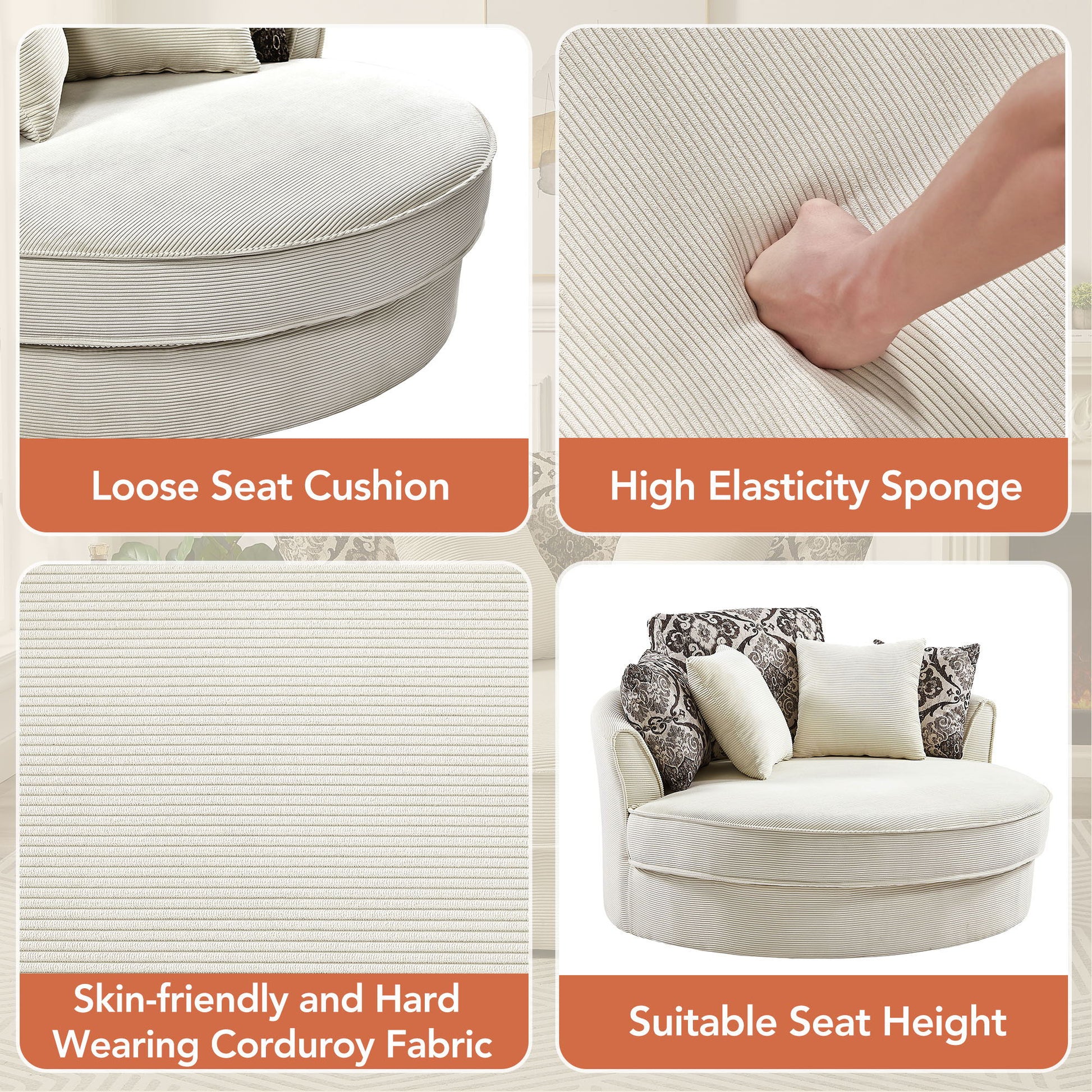 Swivel Accent Barrel Chair With 5 Movable Pillow 360 Degree Swivel Round Sofa Chair For Living Room, Bedroom, Hotel - Best Buy Furniture