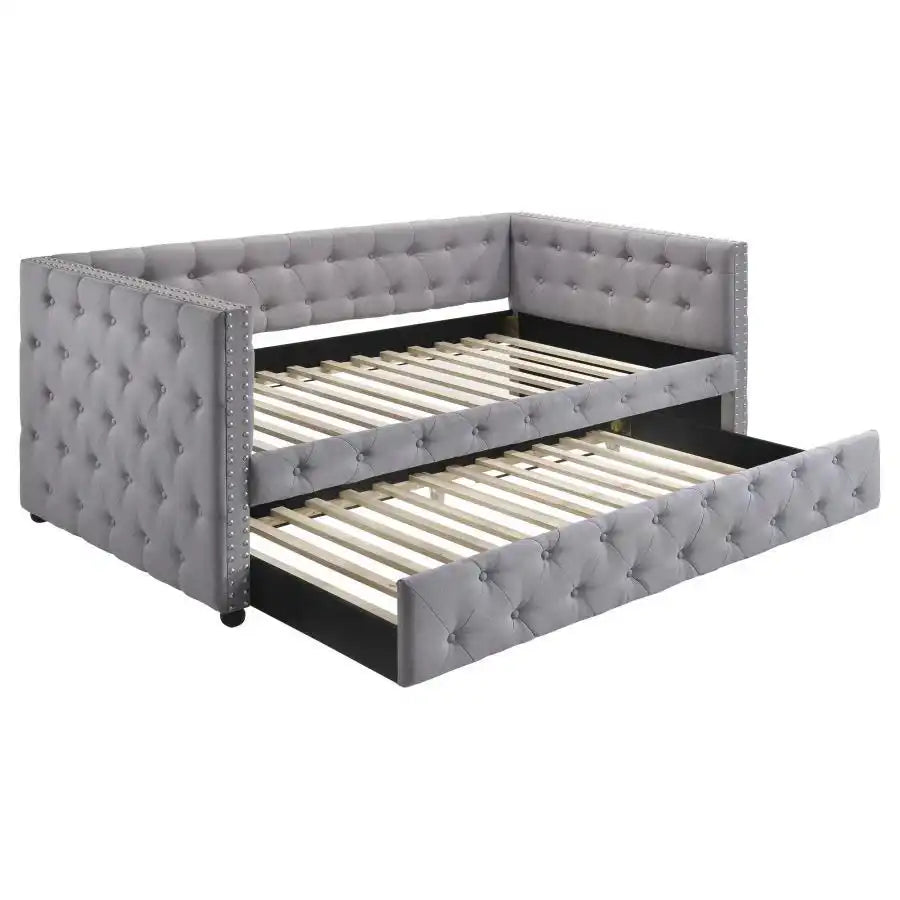 Mockern - Upholstered Twin Daybed With Trundle - Gray - Best Buy Furniture