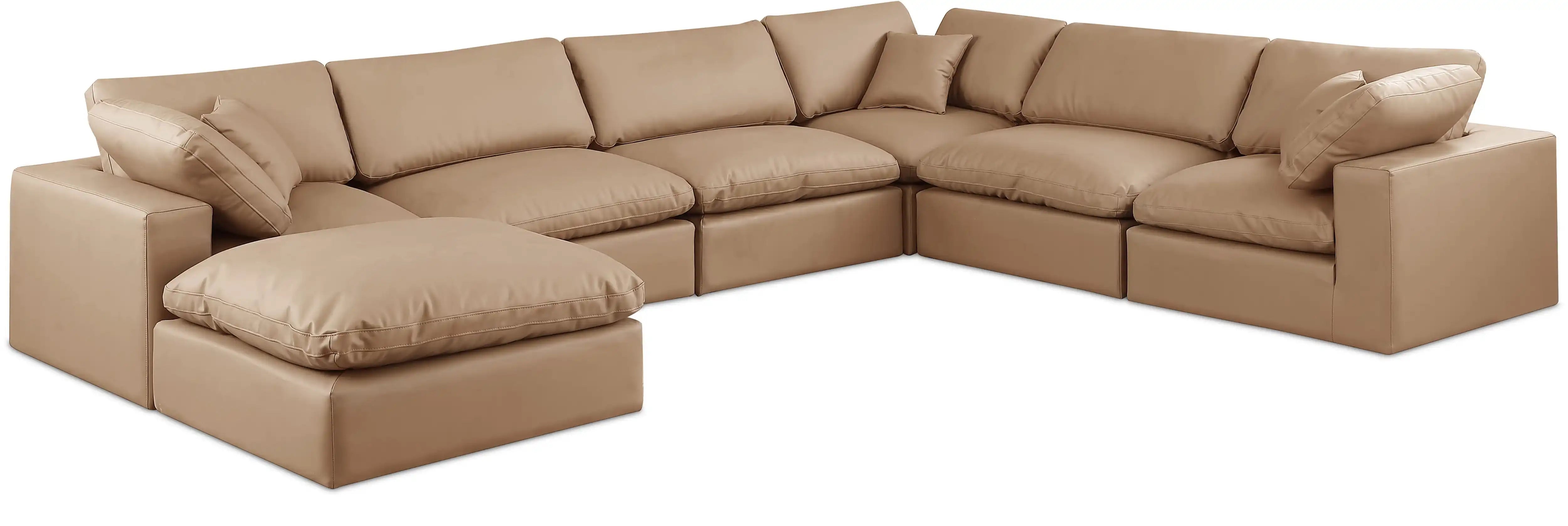Comfy - 7 Piece Faux Leather Modular Sectional With Chaise - Tan - Best Buy Furniture