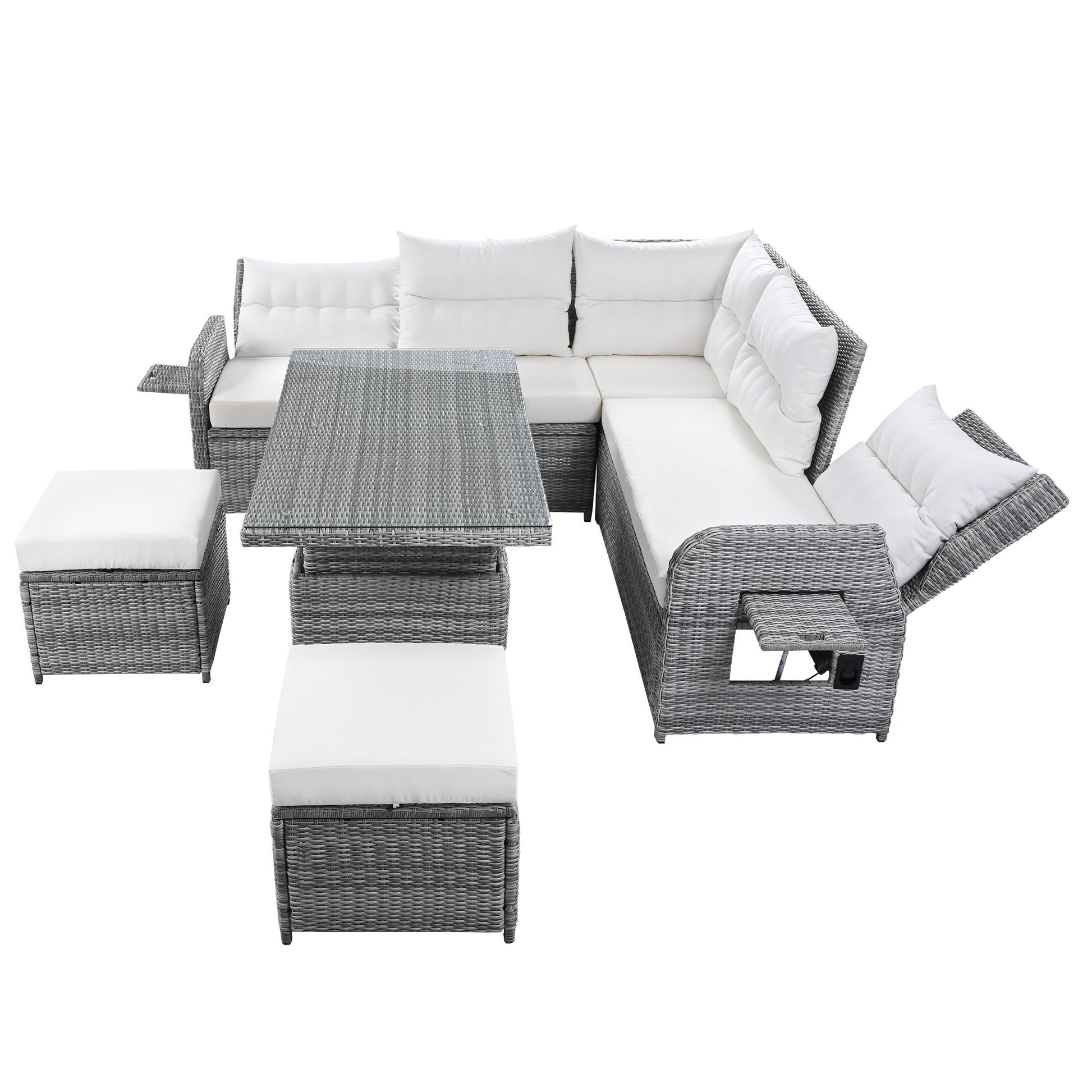 Outdoor Furniture Set Patio Rattan Furniture Set With Adjustable Table, Recliners With Extendable Side Tables And 2 Ottomans - Best Buy Furniture