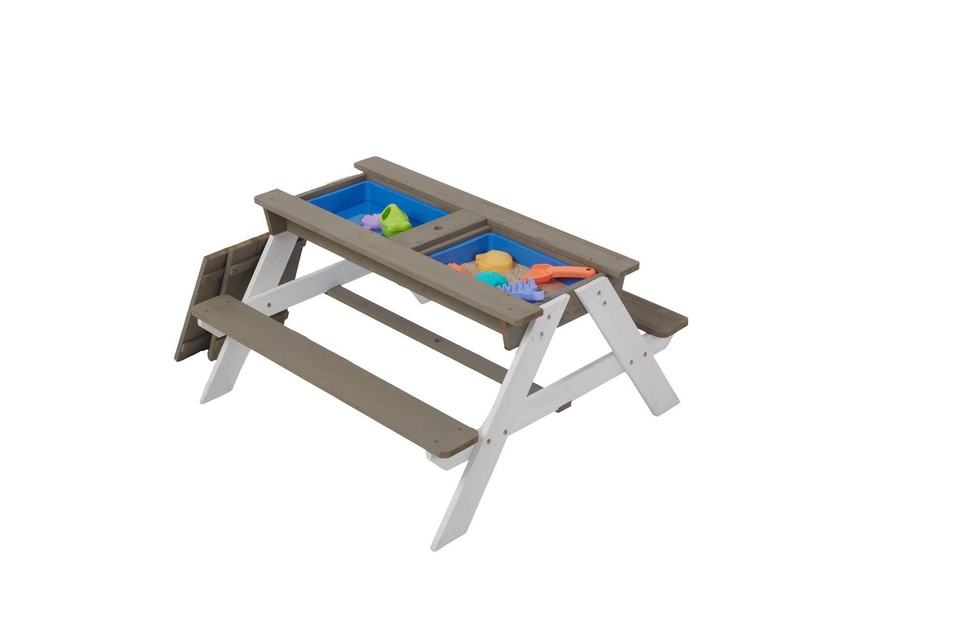 Wooden Kids Picnic Table, Sand And Water Table With Umbrella, Activity Table For Outdoor Backyard Patio Play - White / Gray - Best Buy Furniture