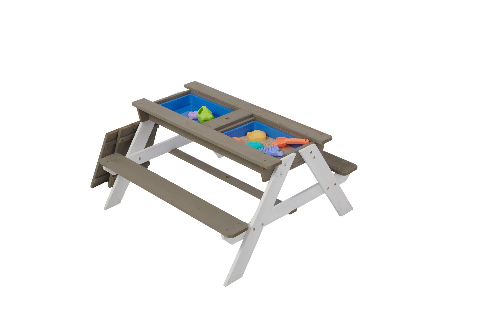 Wooden Kids Picnic Table, Sand And Water Table With Umbrella, Activity Table For Outdoor Backyard Patio Play - White / Gray - Best Buy Furniture