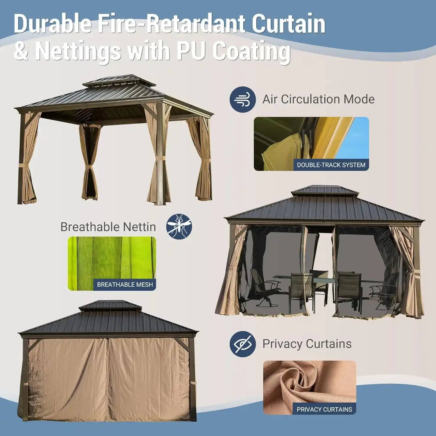 Hardtop Gazebo Outdoor Aluminum Gazebos Grill with Galvanized Steel Double Canopy for Patios Deck Backyard,Curtains&Netting - Best Buy Furniture