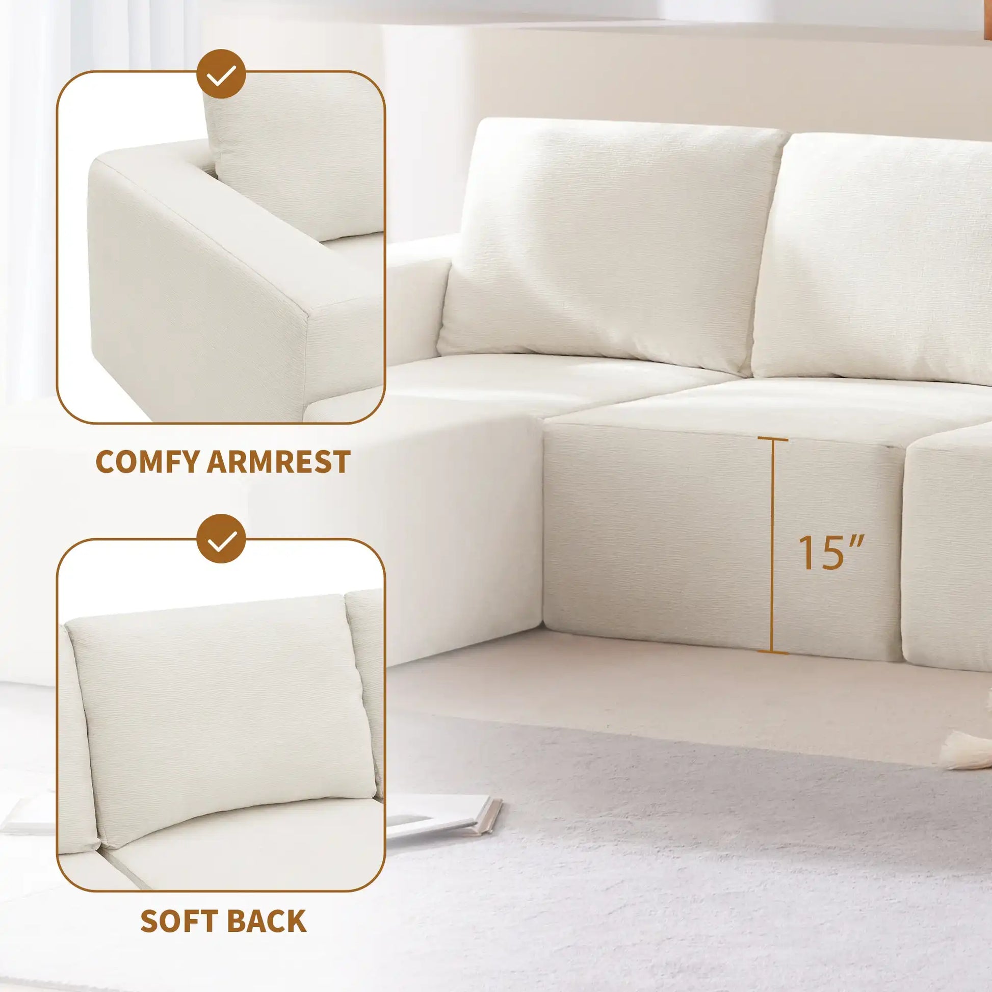 Luxury Cloud Modular U Shaped Sectional Sofa with Ottoman Compressed Foam - Best Buy Furniture