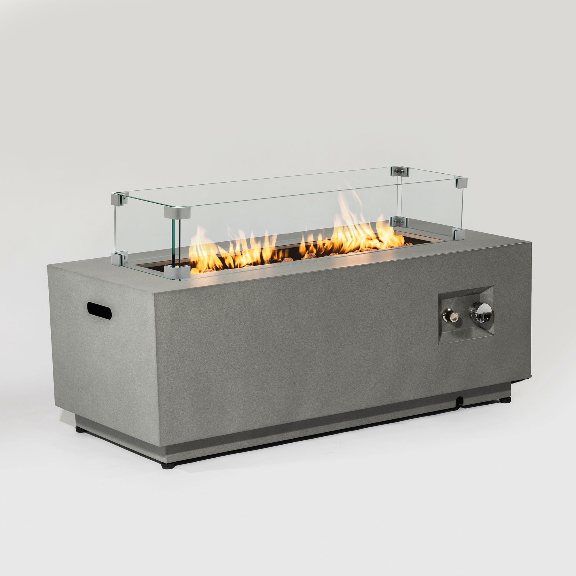 42" Propane Gas Fire Pit Table, 50000 Btu Rectangular Steel Fire Pit With Glass Wind Guard For Outside Patio Deck Garden Courtyard - Gray - Best Buy Furniture