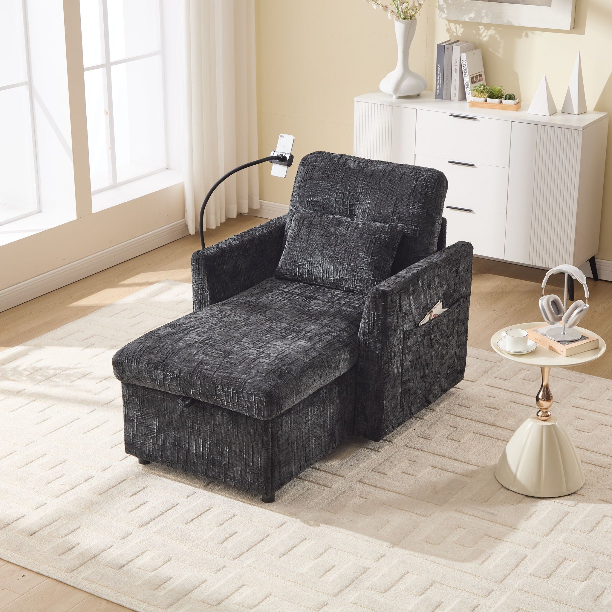 Multifunctional Chenille Recliner Sofa With Storage And Phone Bracket - Best Buy Furniture