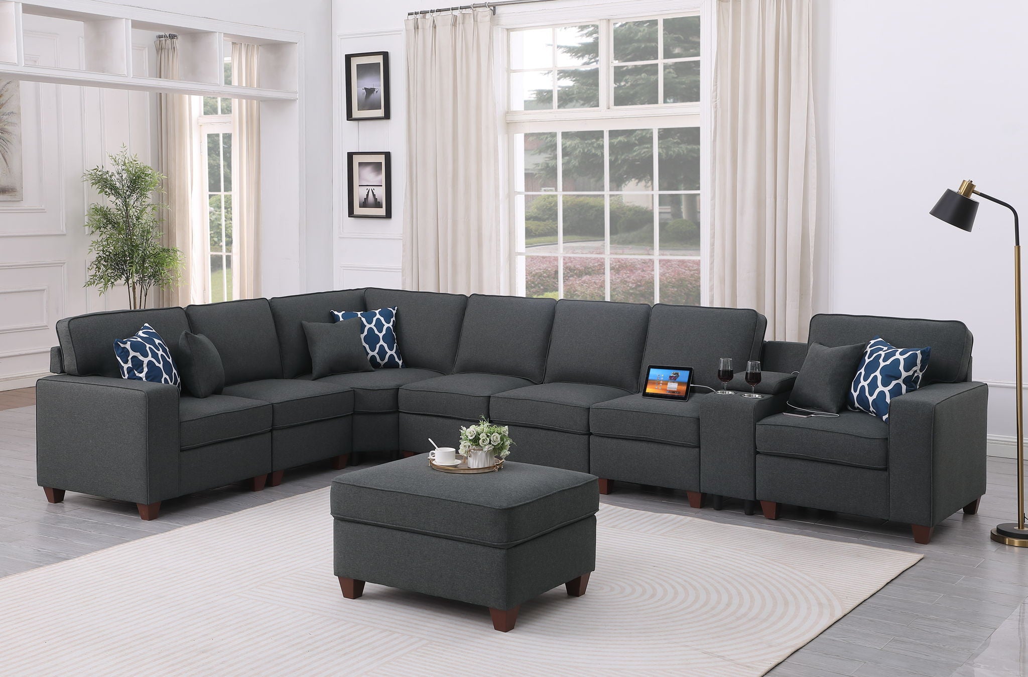 Hannah - Sectional Sofa With Ottoman - Dark Gray - Best Buy Furniture