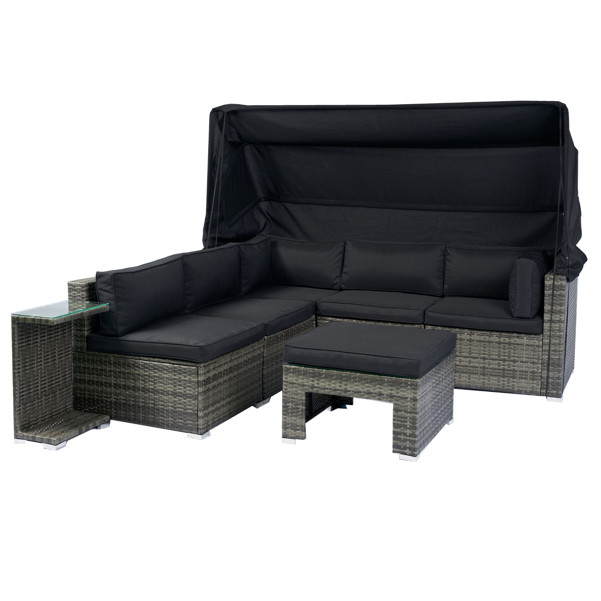 7 Piece Patio Furniture Set With Retractable Canopy Wicker Rattan Sectional Sofa Set Patio Furniture With Washable Cushions For Lawn, Garden, Backyard, Poolside Wicker And Cushion - Gray / Black - Best Buy Furniture
