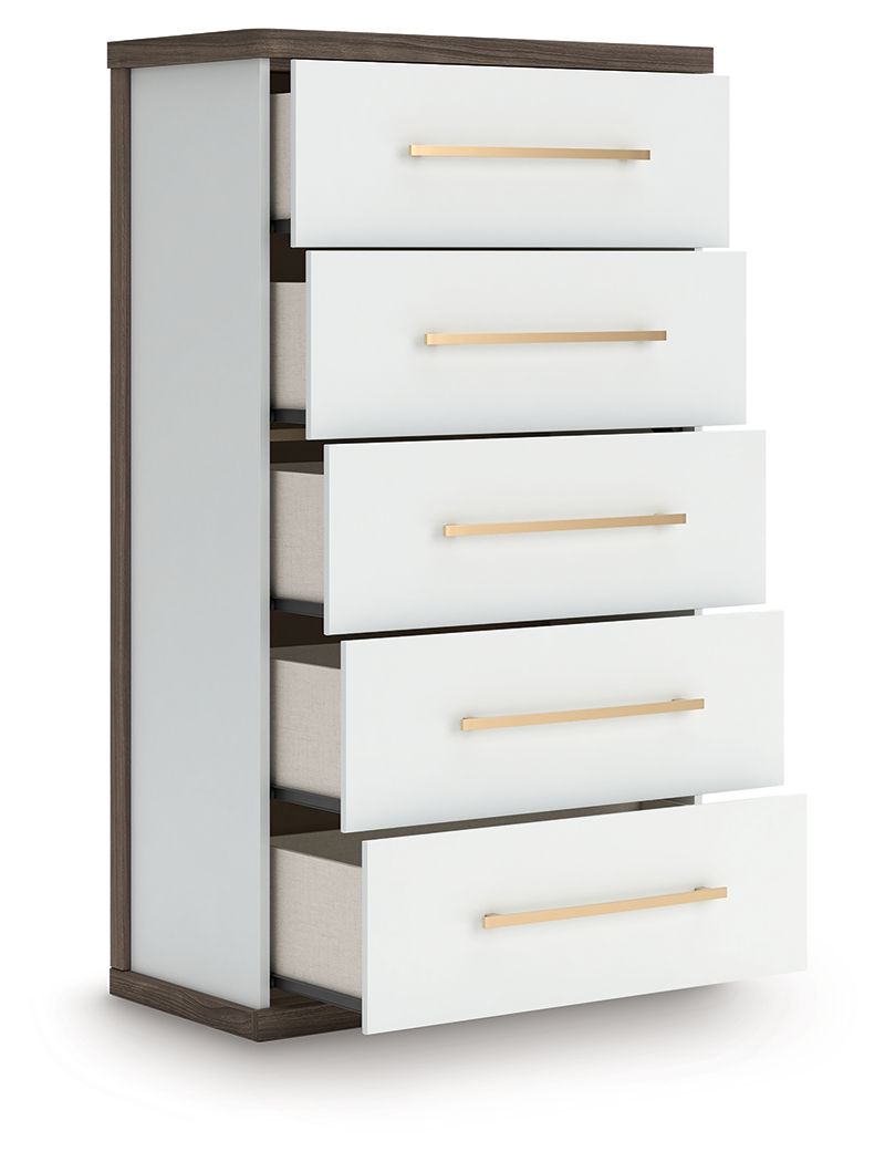 Kendanport - Five Drawer Chest - Brown / White - Best Buy Furniture