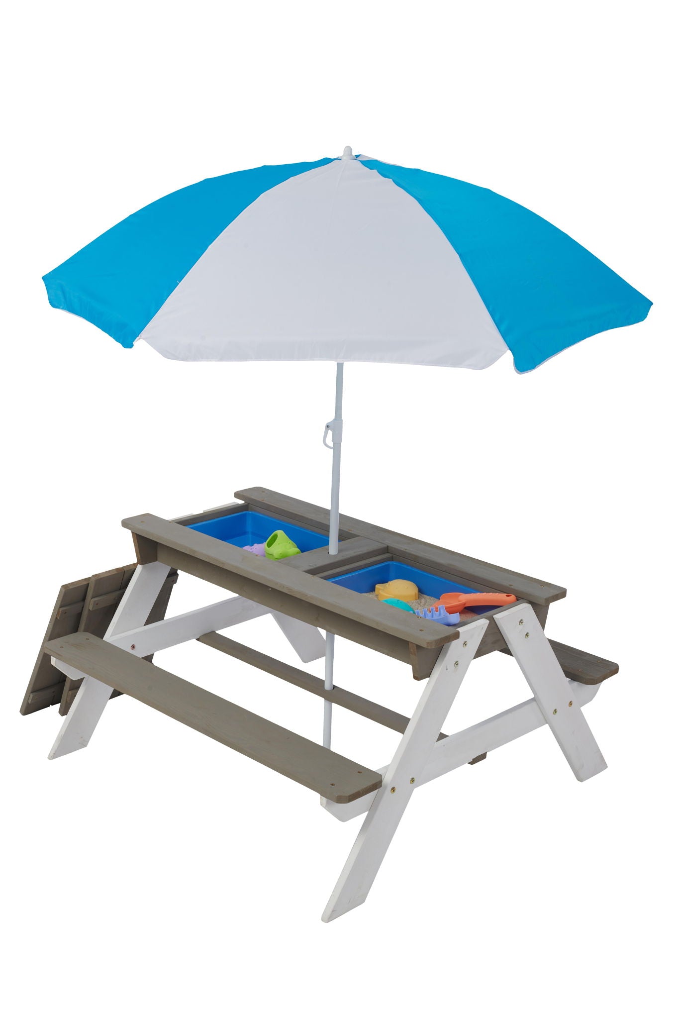 Wooden Kids Picnic Table, Sand And Water Table With Umbrella, Activity Table For Outdoor Backyard Patio Play - White / Gray - Best Buy Furniture