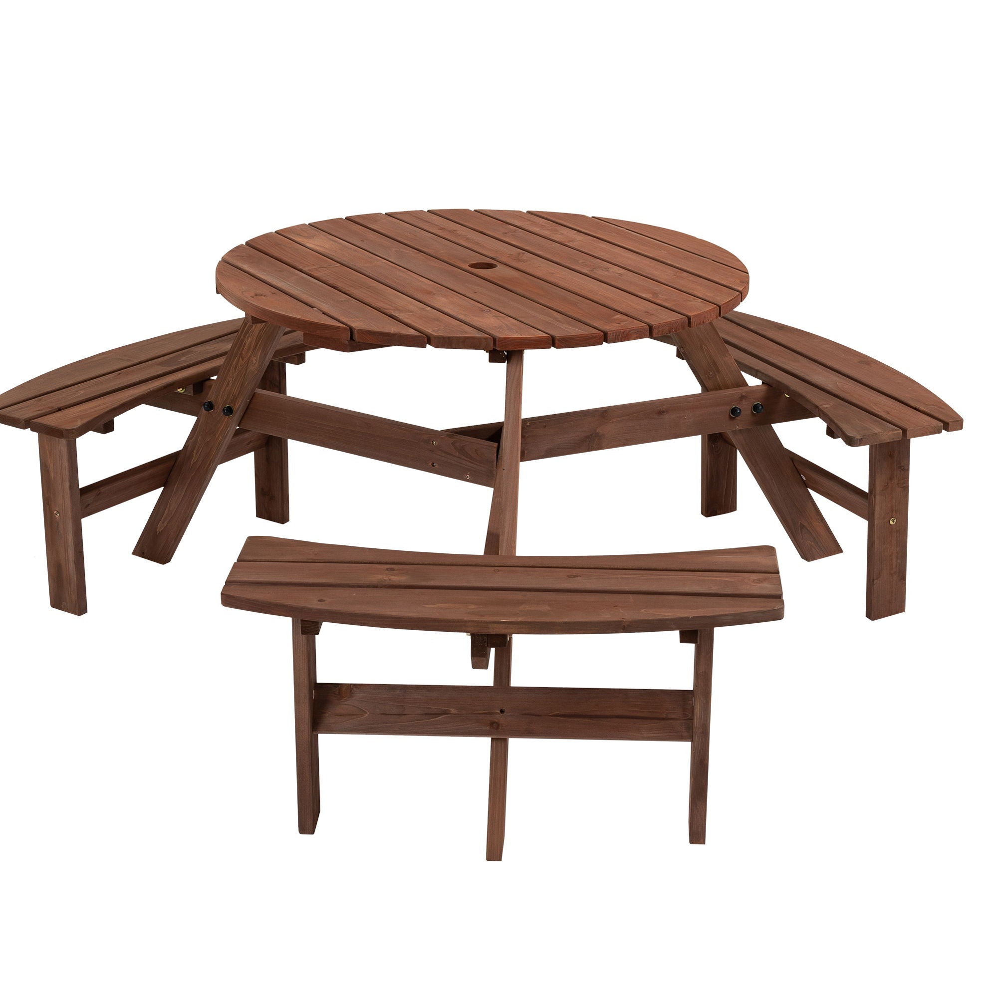 6 Person Circular Outdoor Wooden Picnic Table For Patio, Backyard, Garden, Diy With 3 Built-In Benches, 1720Lb Capacity - Best Buy Furniture