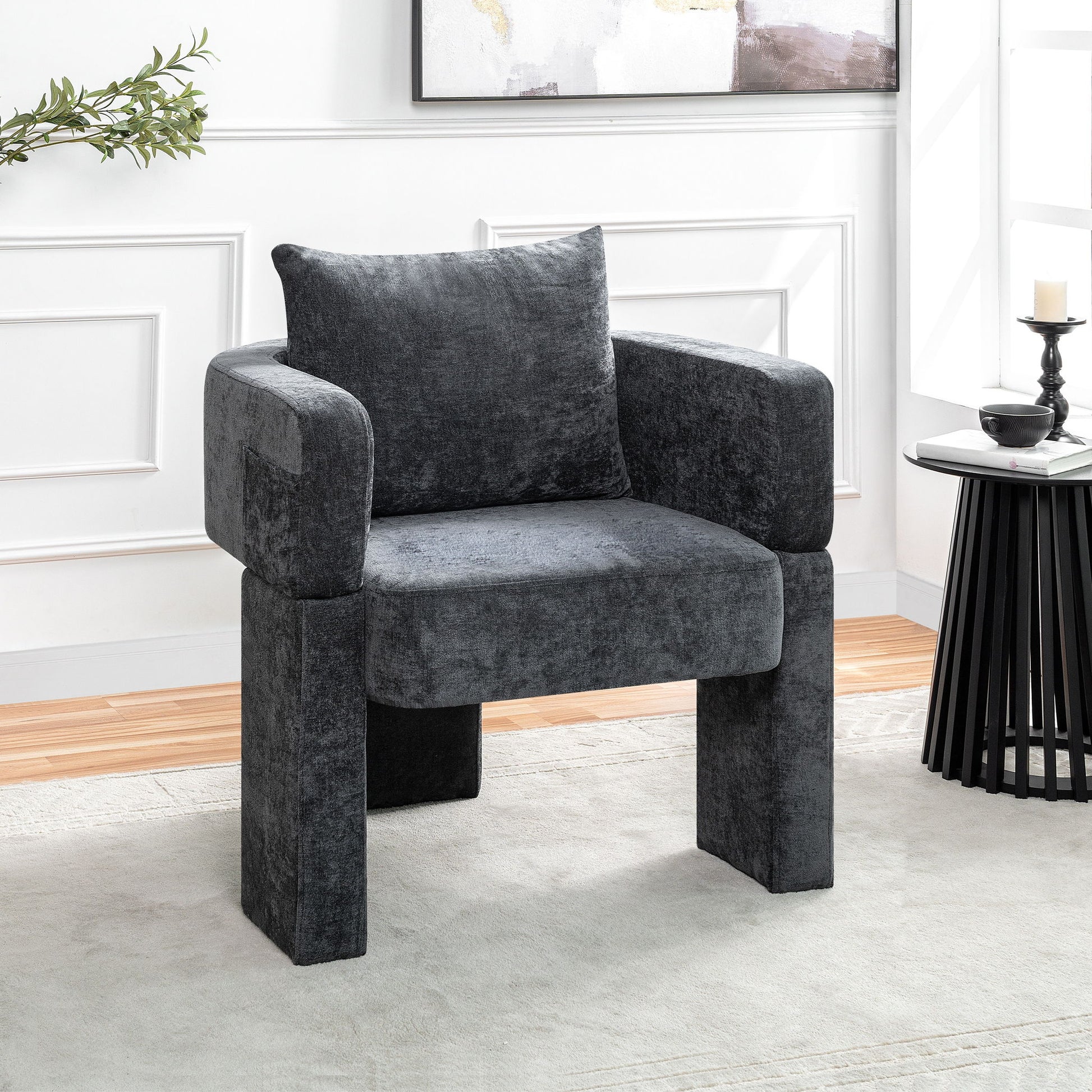 Modern 3 Leg Chenille Accent Chair With Ergonomic Arms & Removable Pillow - Best Buy Furniture