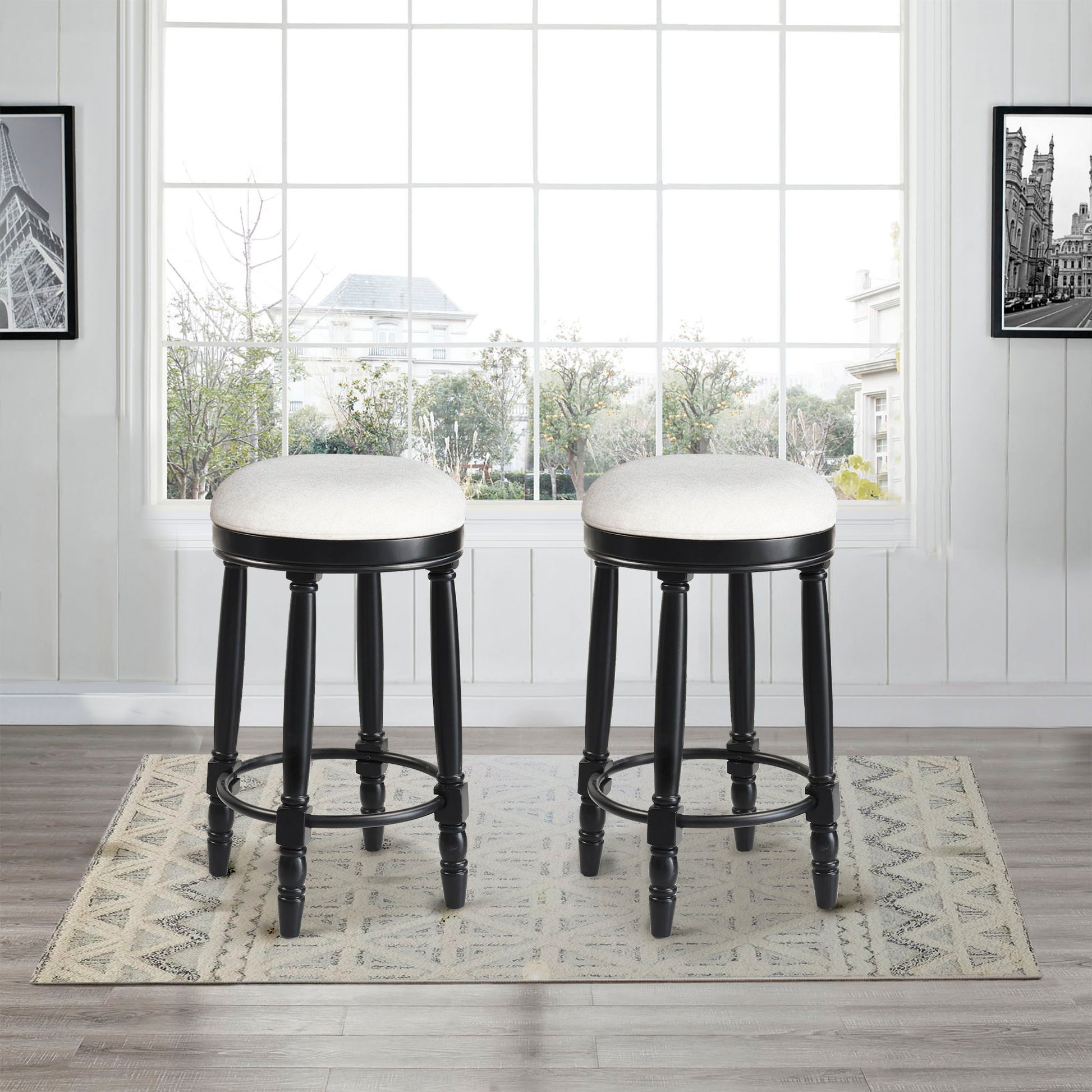 360° Swivel Wooden Barstools With Upholstered Seat, Counter Height (Set of 2) - Best Buy Furniture