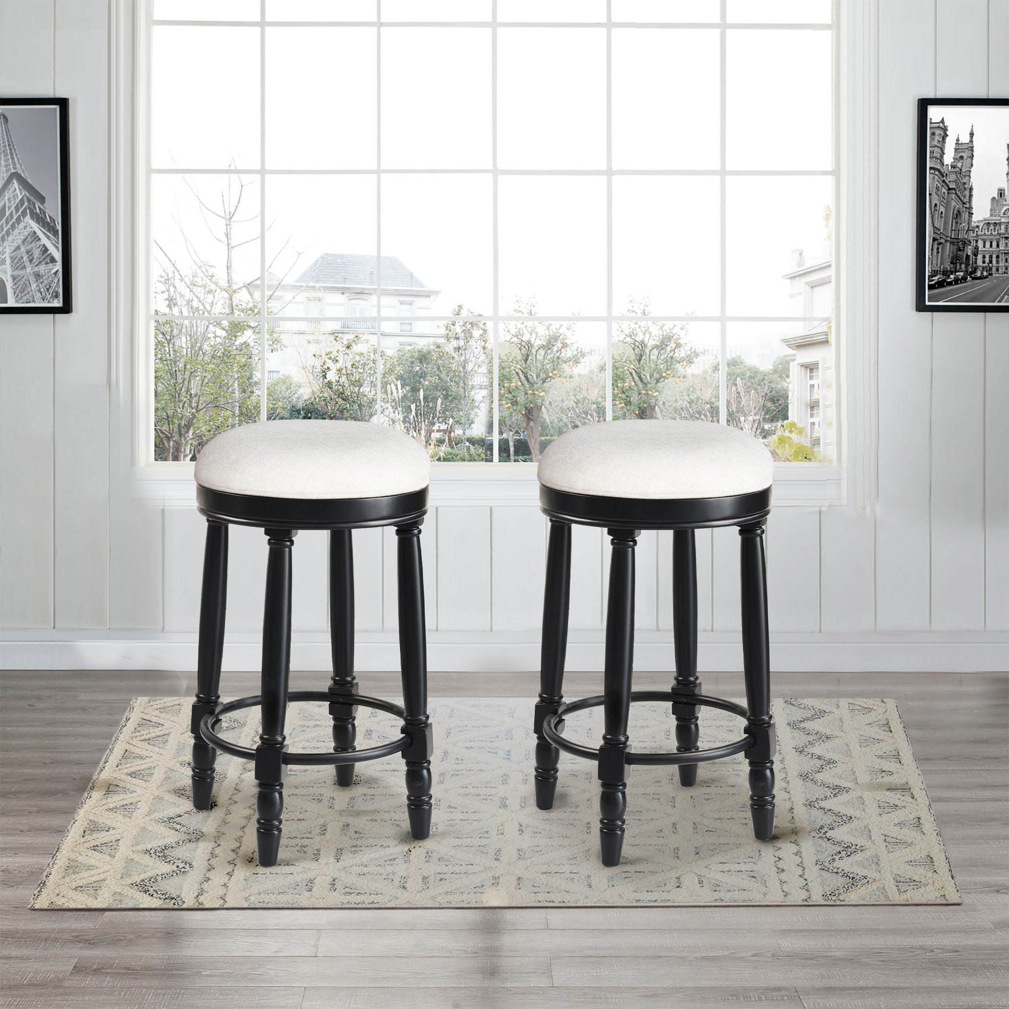 360° Swivel Wooden Barstools With Upholstered Seat, Counter Height (Set of 2) - Best Buy Furniture