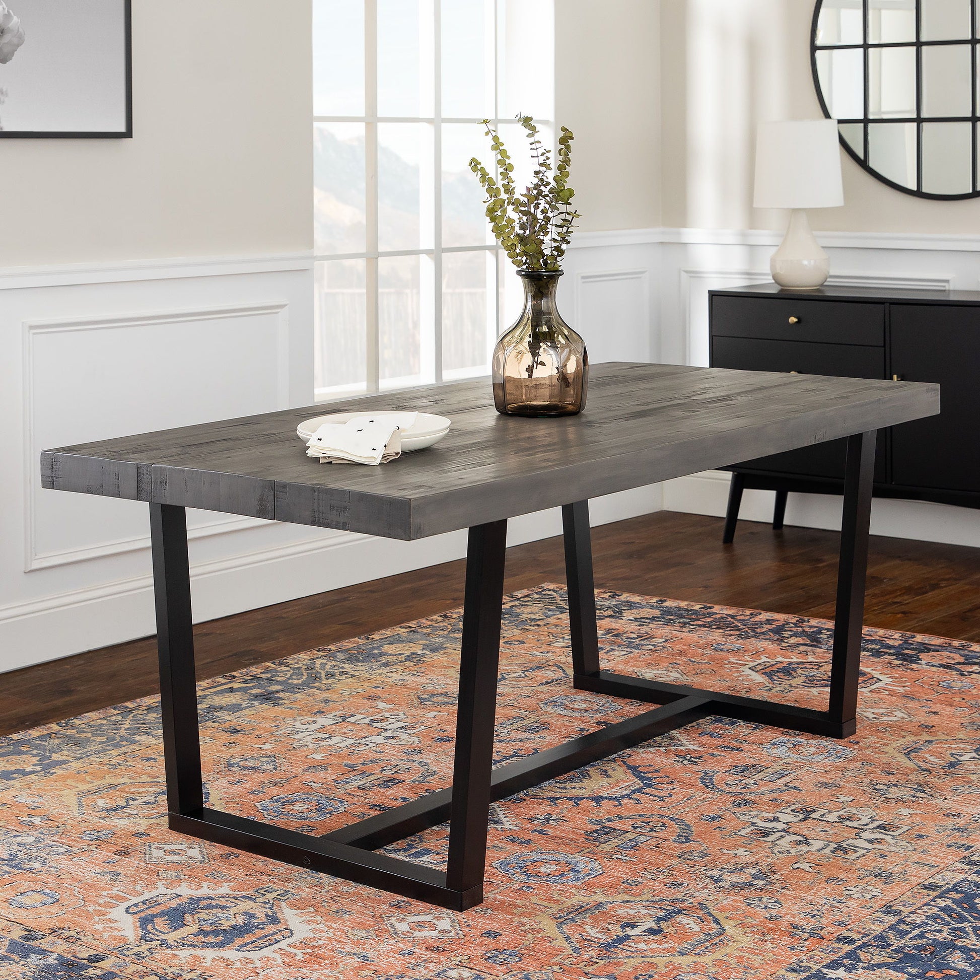 Modern Distressed Solid Wood And Metal Open Frame Dining Table - Best Buy Furniture