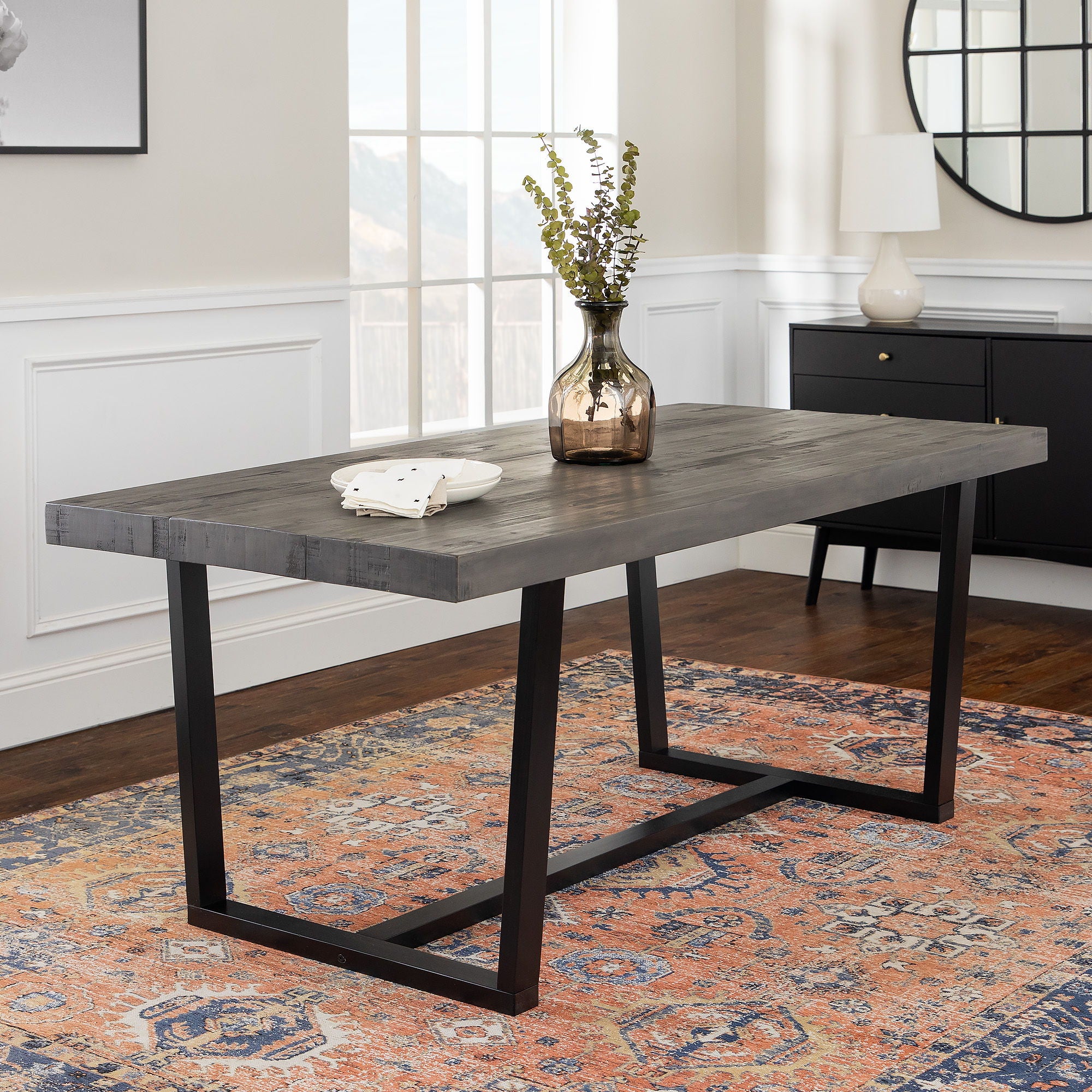 Modern Distressed Solid Wood And Metal Open Frame Dining Table - Best Buy Furniture