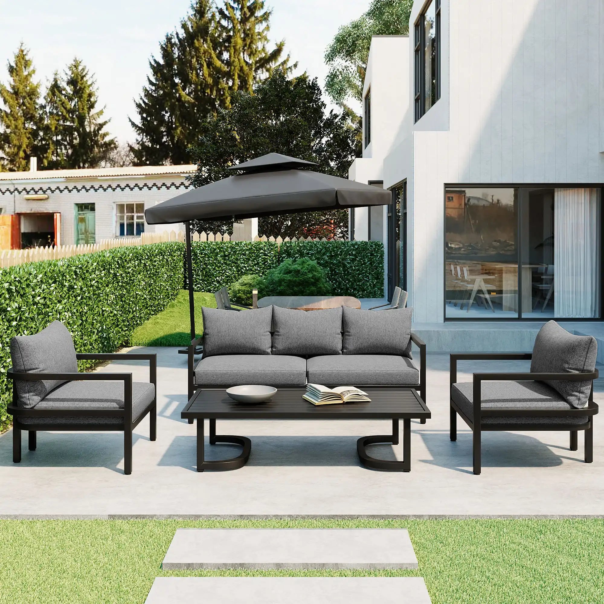 LuxeHaven Outdoor Steel Sofa 4 Piece Set - Best Buy Furniture