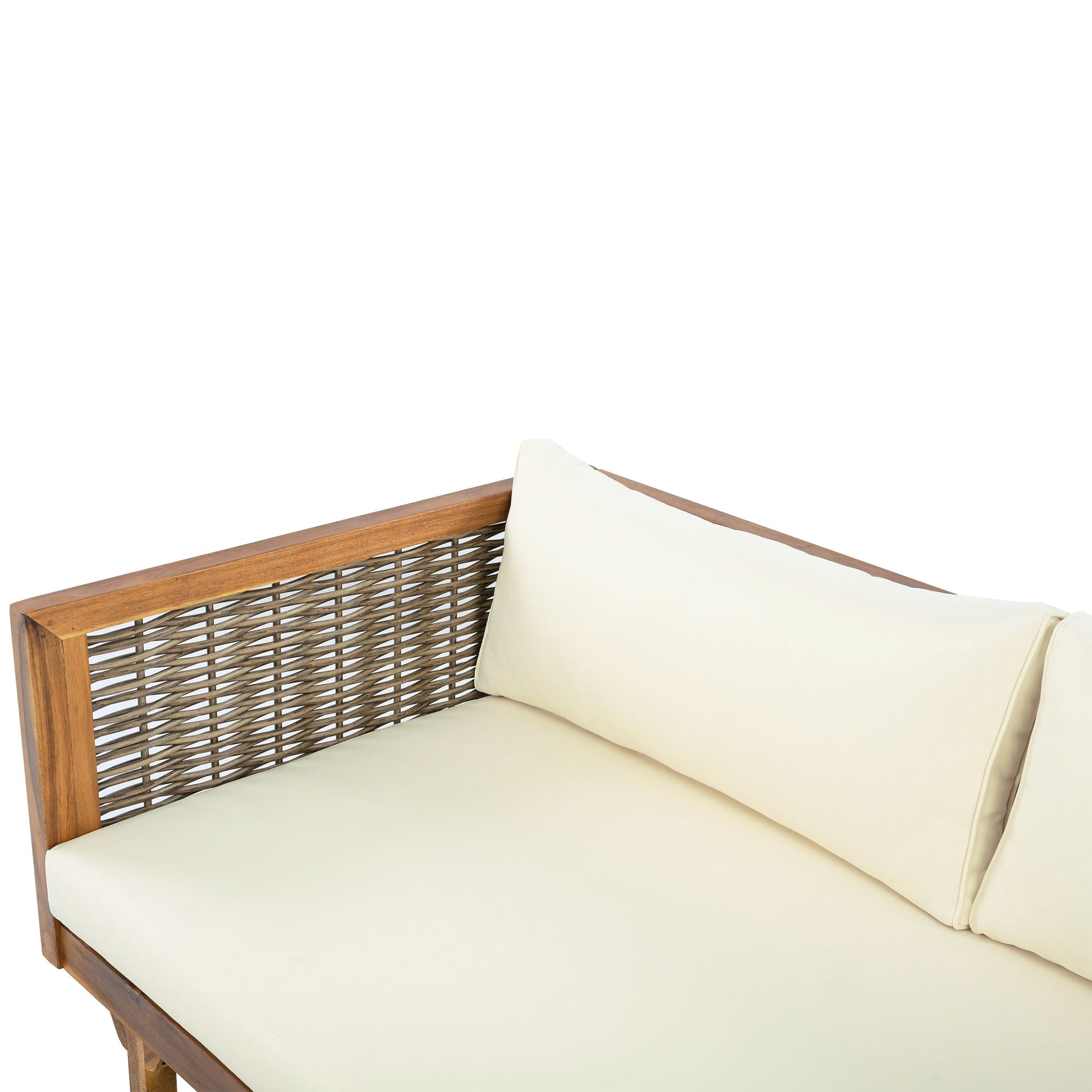 Premium Outdoor Sofa Set With Waterproof Cushions Sectional Seating Group With Acacia Wood And Wicker - Brown Mix / Beige - Best Buy Furniture