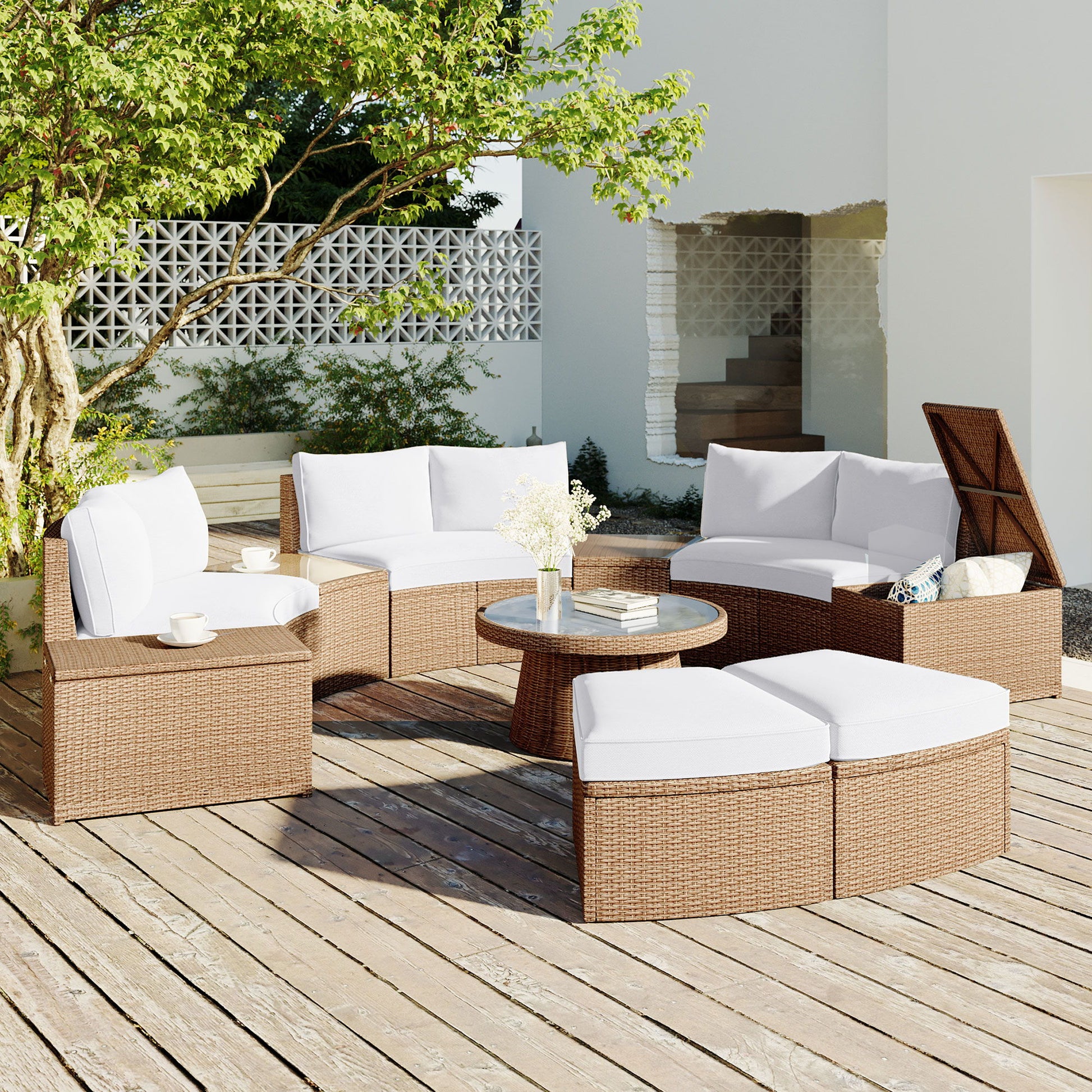 10 Piece Outdoor Sectional Half Round Patio Rattan Sofa Set - Best Buy Furniture