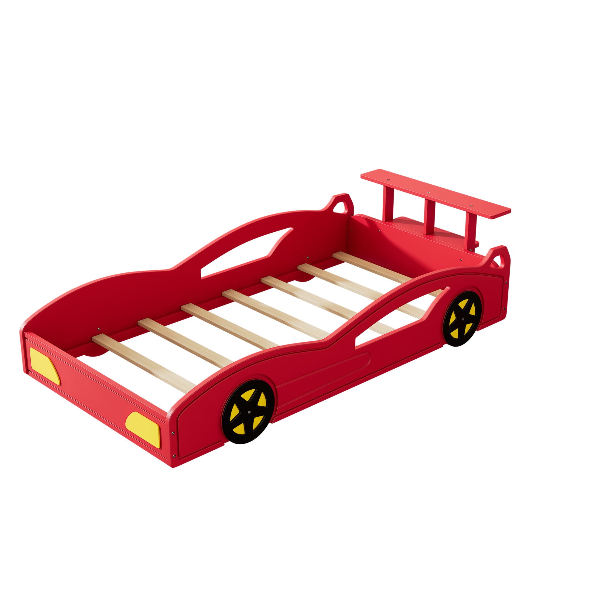 Wooden Race Car Bed, Car Shaped Platform Twin Bed With Wheels For Teens - Best Buy Furniture