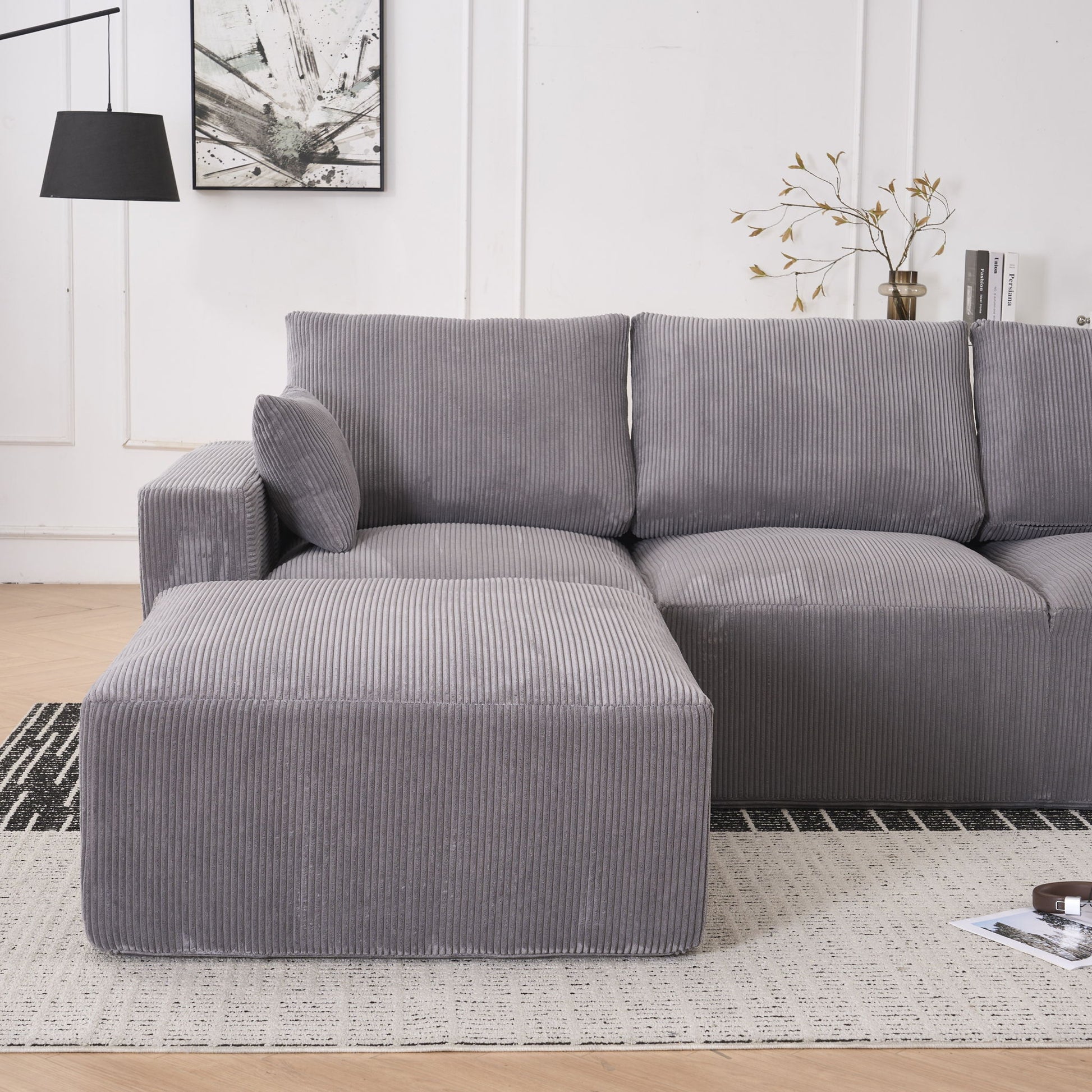 Modular Sectional Sofa With Ottoman, USB And Type C Charger, Petal Armrest Design - Best Buy Furniture