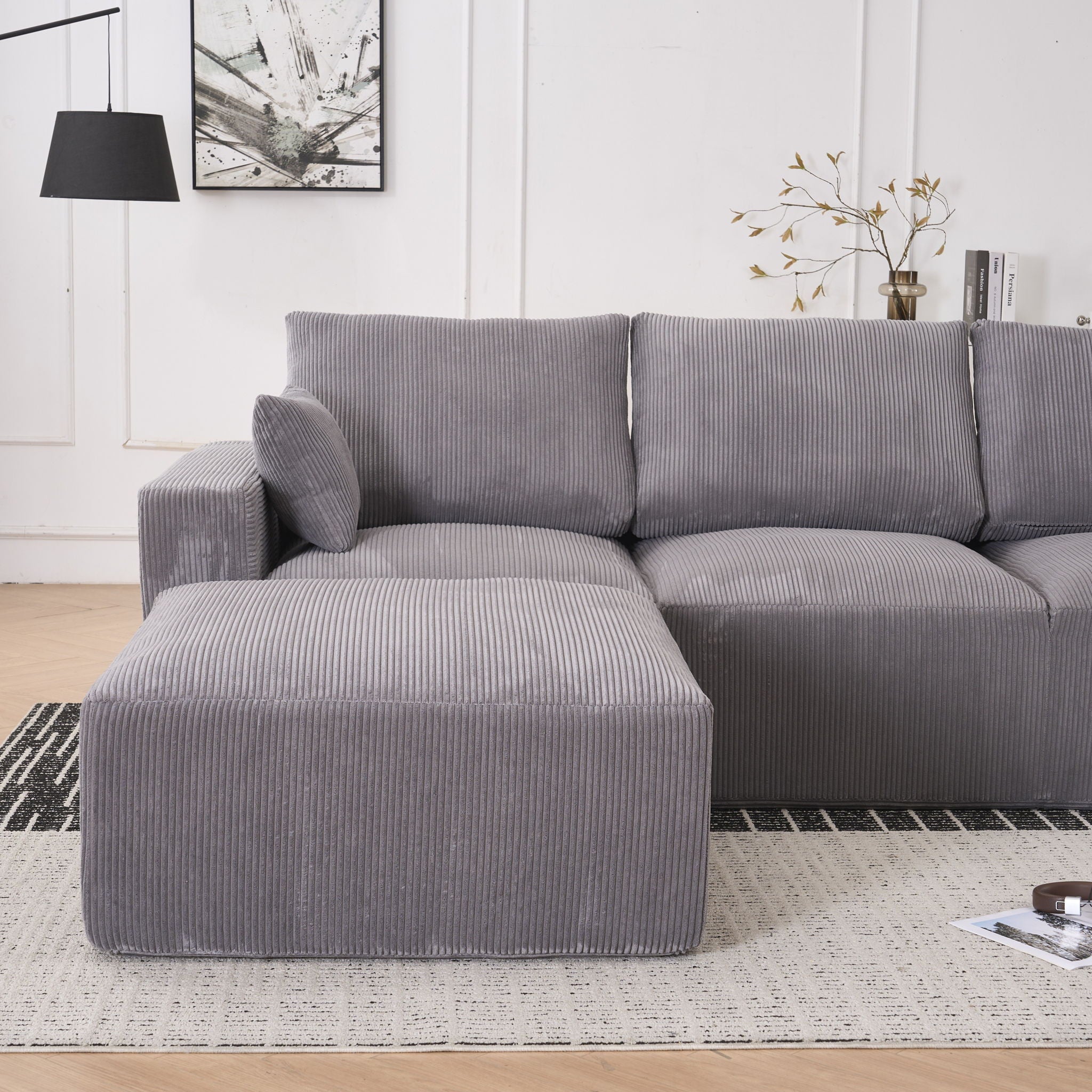 Modular Sectional Sofa With Ottoman, USB And Type C Charger, Petal Armrest Design - Best Buy Furniture