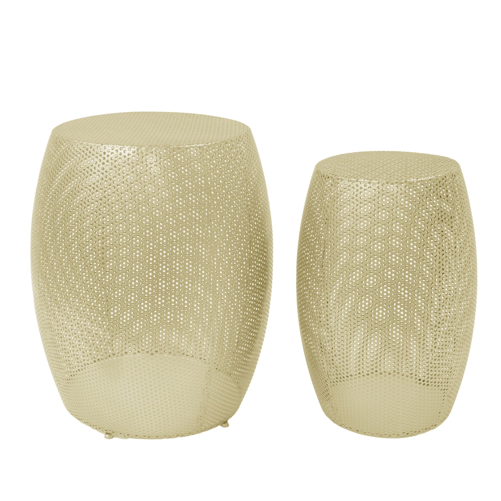 Modern Round Metal Hollow Side Table Set With Openwork Design - Gold - Best Buy Furniture