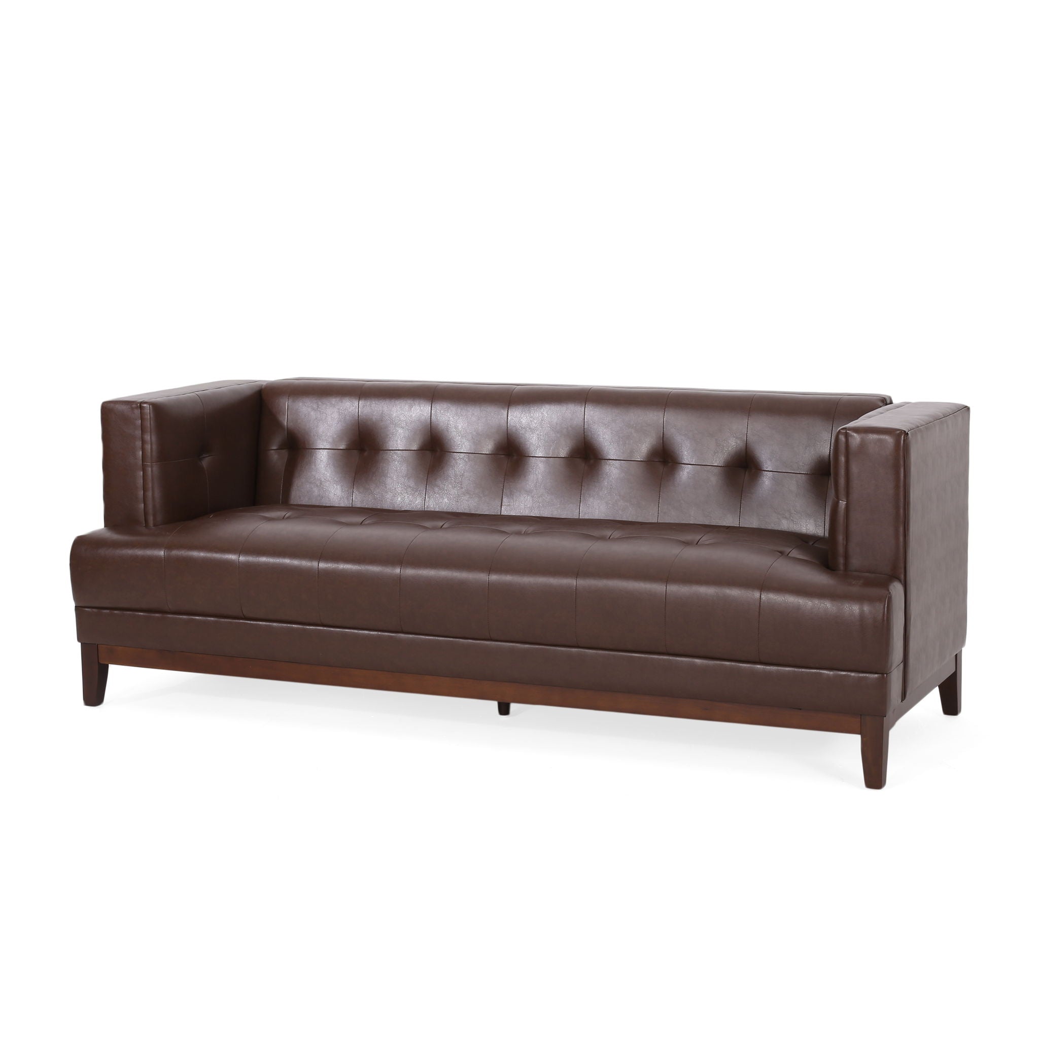 Mid Century Modern 3 Seater Sofa With Tufted Stitching - Dark Brown - Best Buy Furniture