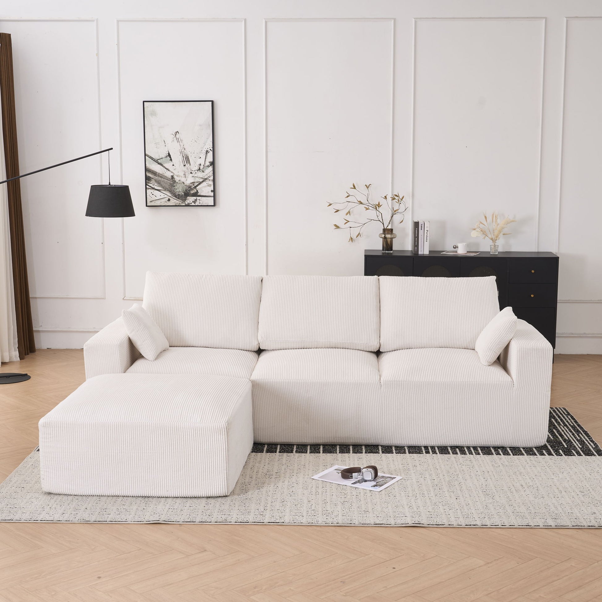 Modular Sectional Sofa With Ottoman, USB And Type C Charger, Petal Armrest Design - Best Buy Furniture