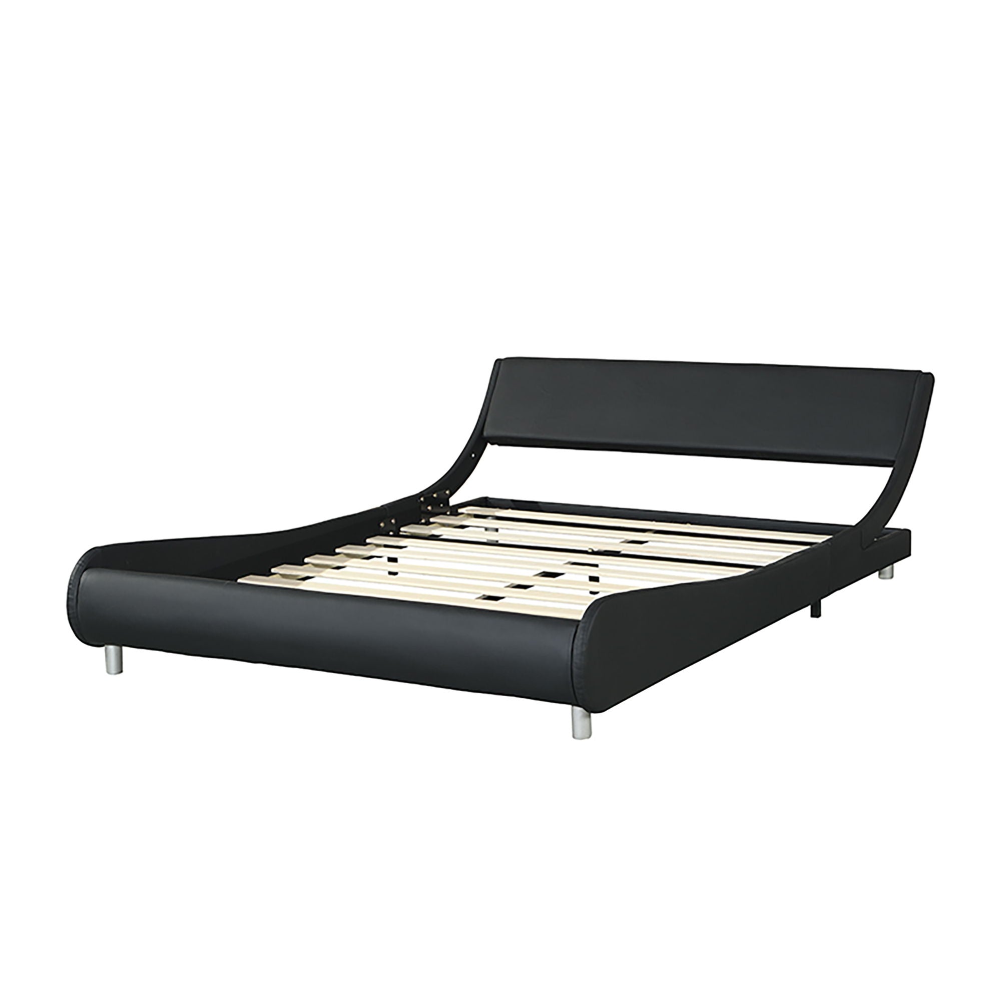 Queen Size Upholstered Platform Bed Frame, LED Lighting With Remote Controller And App, Curve Design, Wood Slat Support, No Box Spring Needed - Black - Best Buy Furniture