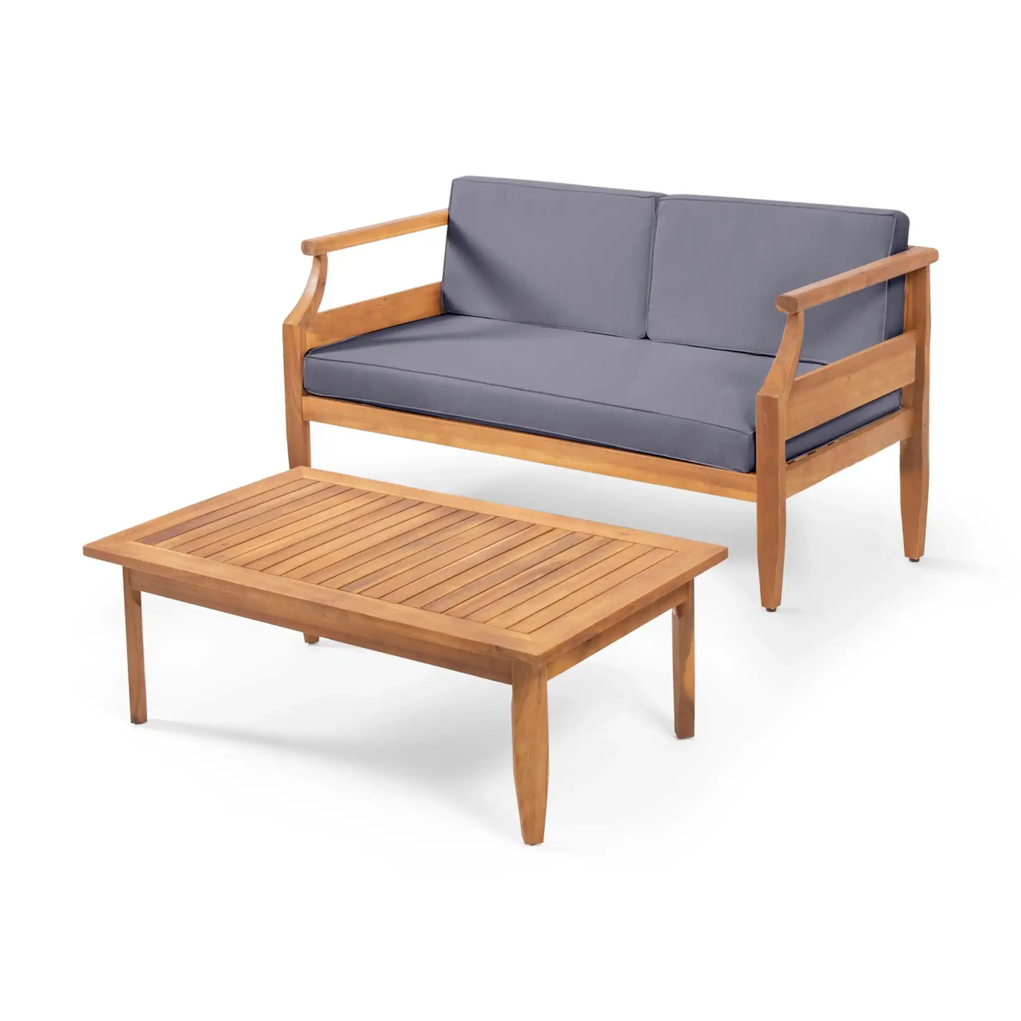 Aston - 2 Piece Wood Outdoor Patio Conversation Seating Set With Cushions - Best Buy Furniture