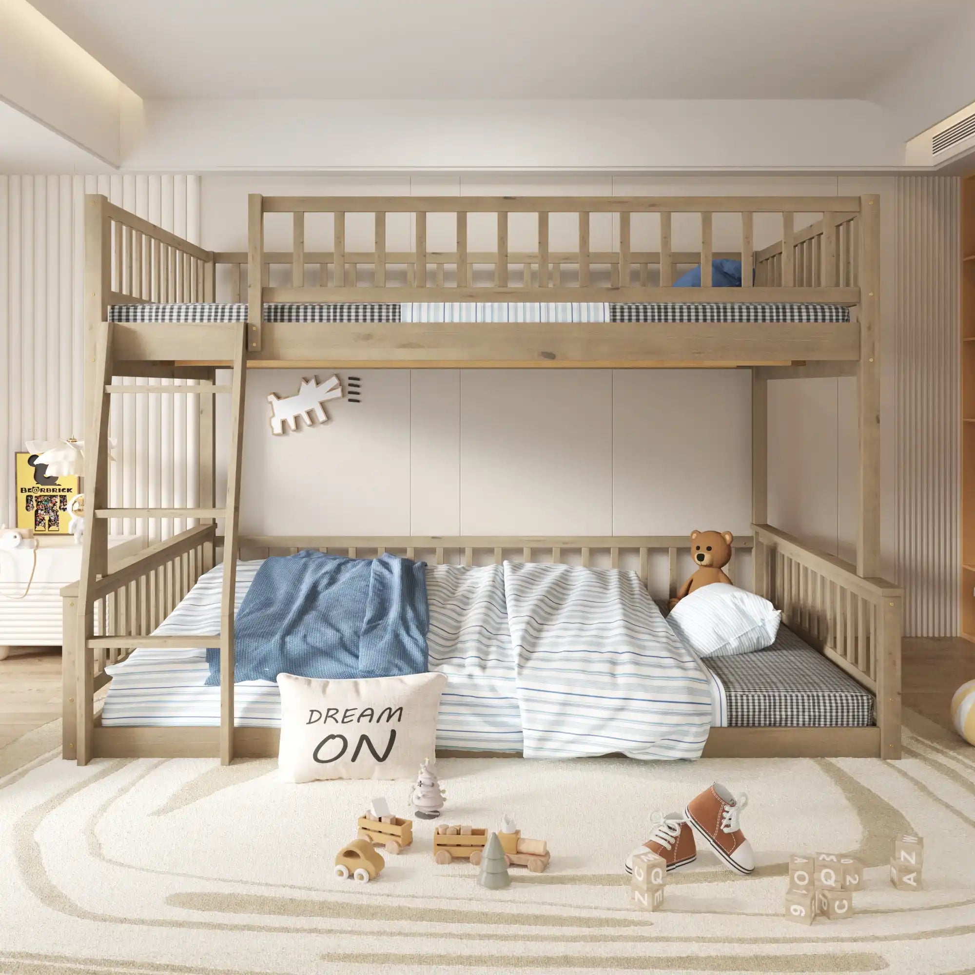 Full Over Queen Bunk Bed with Ladder and Guardrails, Walnut - Best Buy Furniture