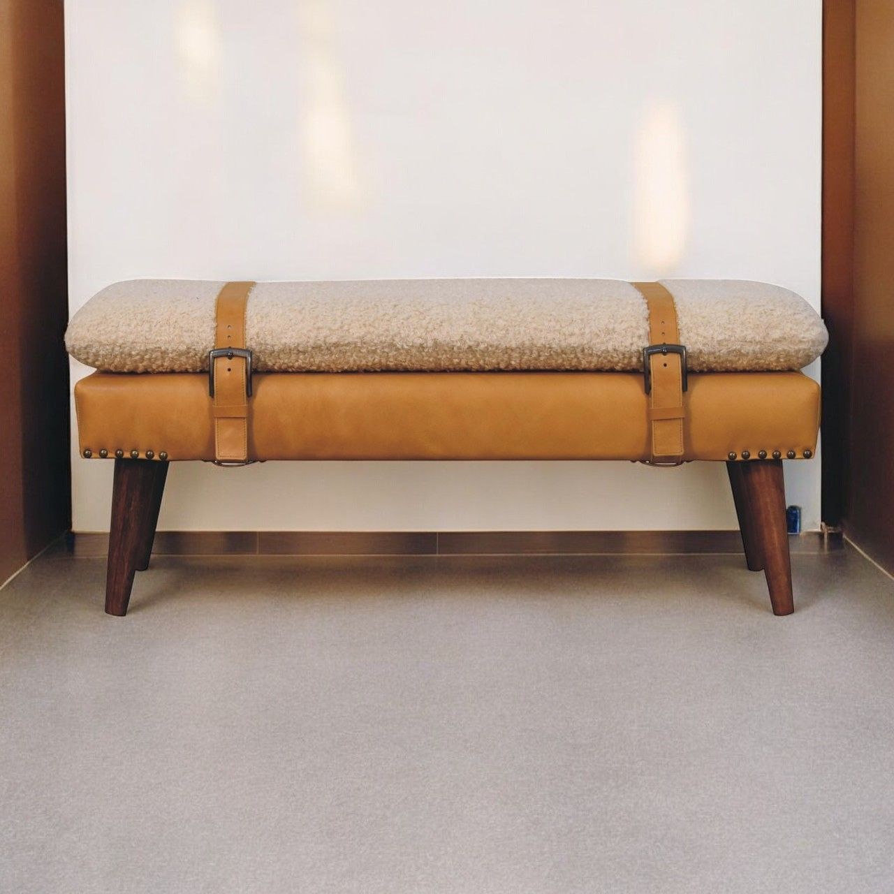 Boucle Leather Bench - Tan - Best Buy Furniture