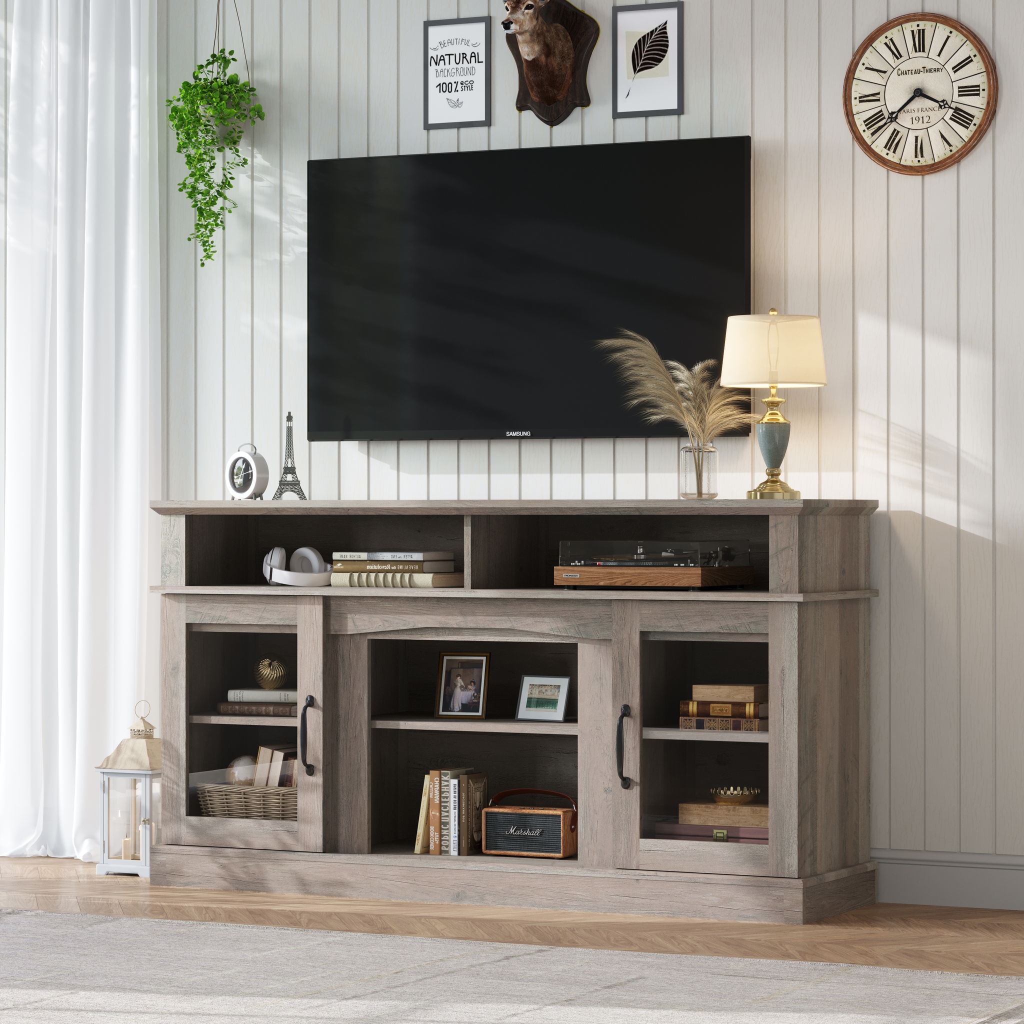 58.27" TV Stand With Storage Cabinet And Shelves, TV Console Table Entertainment Center For Living Room, Bedroom - Gray - Best Buy Furniture