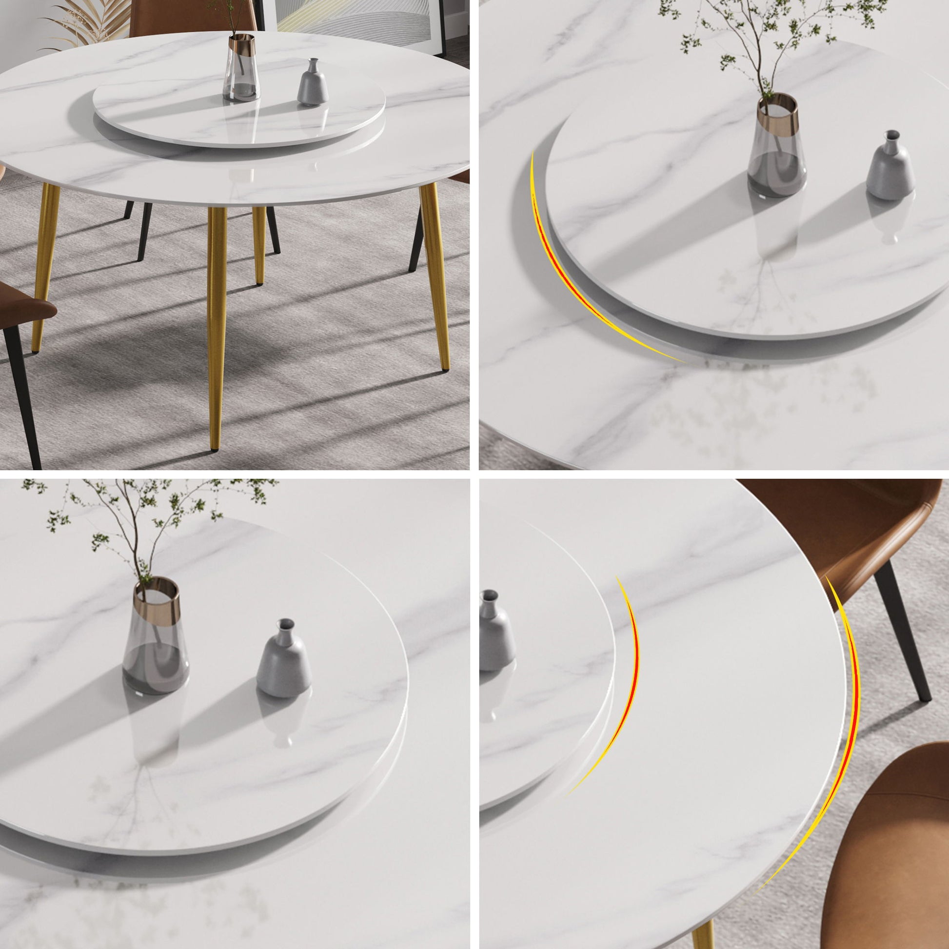 Modern Artificial Stone Round Dining Table, Can Accommodate 6 People Artificial Stone Turntable - White - Best Buy Furniture