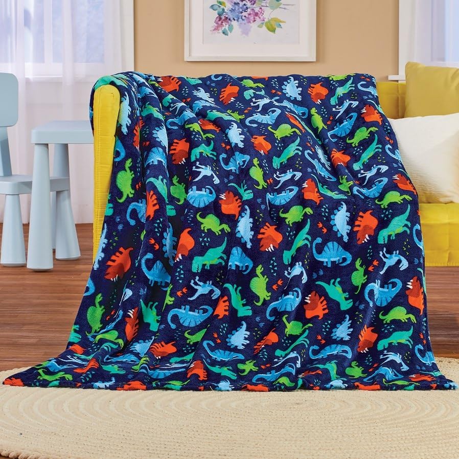Summertime Whimsy Plush Fleece Kid Throw Blanket (50" x 60") - Dino Time - Soft Dinosaur Throw Blanket - for Boys and Girls and Kids of Any Age - Best Buy Furniture