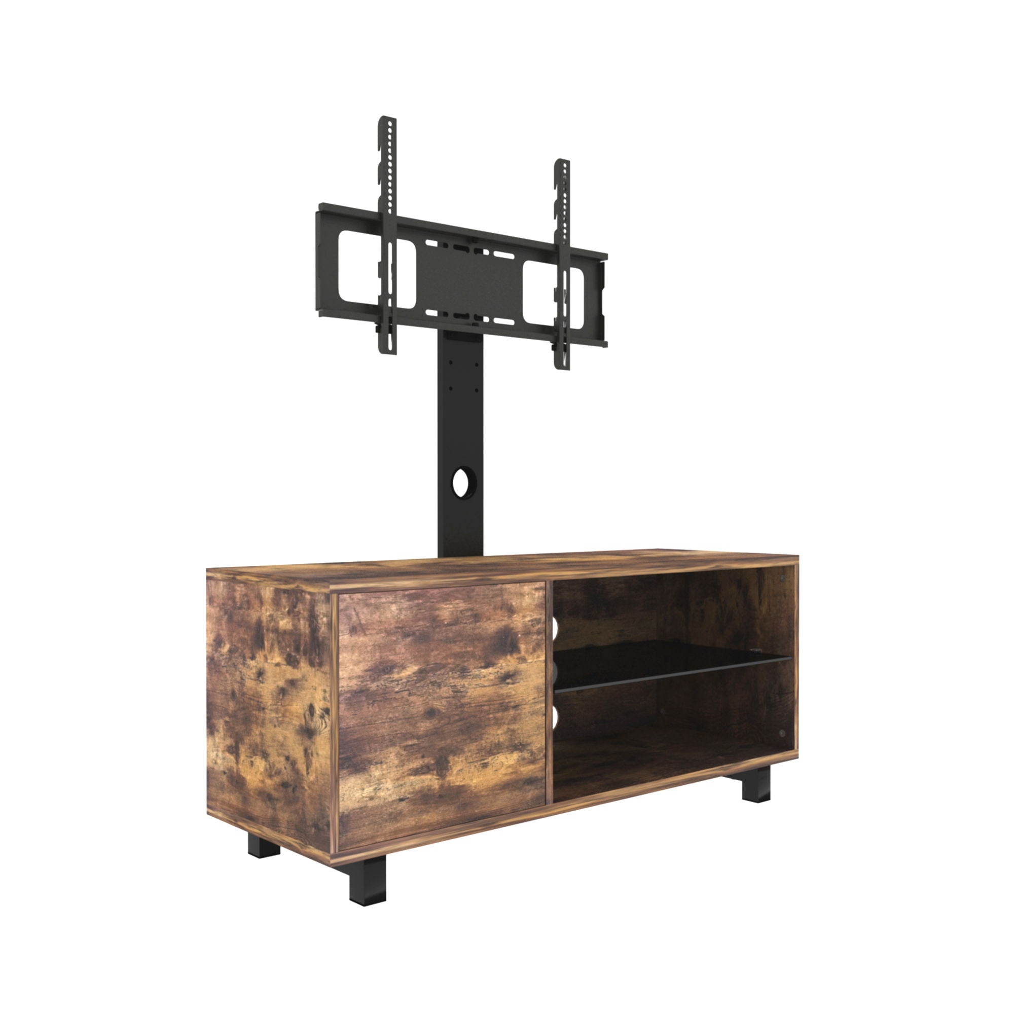 Rustic Brown TV Console With Push-To-Open Storage Cabinet For TV, Wood & Glass TV Stand For Living Room Bedroom - Rustic Brown - Best Buy Furniture