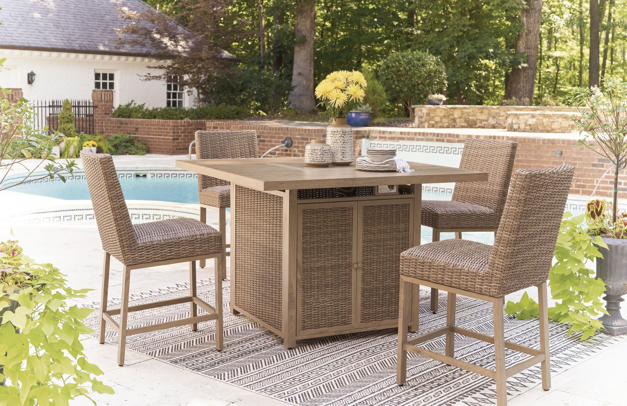 Walton Bridge - Square Bar Table W/Fire Pit - Driftwood - Best Buy Furniture