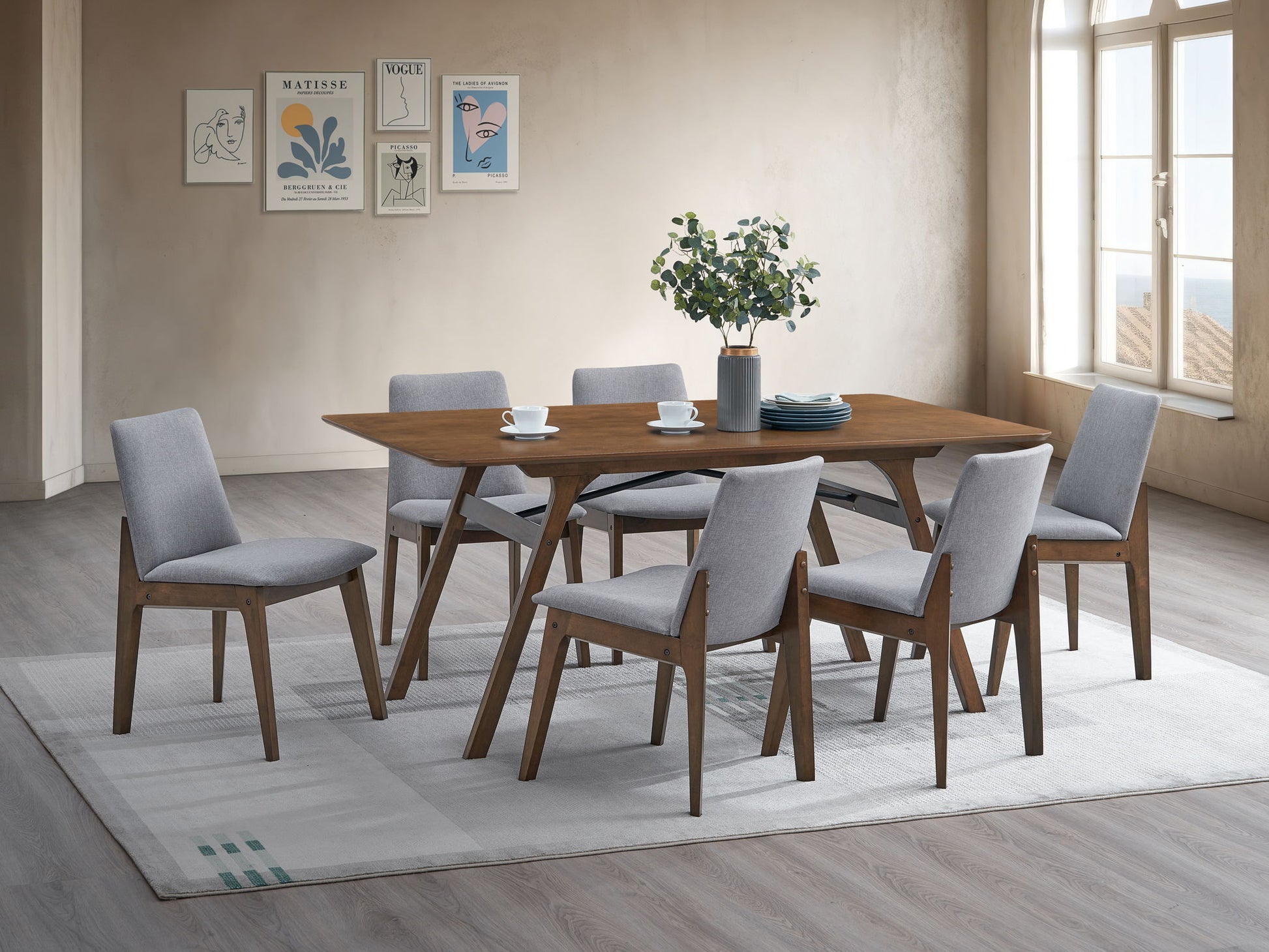 Kaela - 7 Pieces Dining Room Set - Walnut / Light Gray - Best Buy Furniture