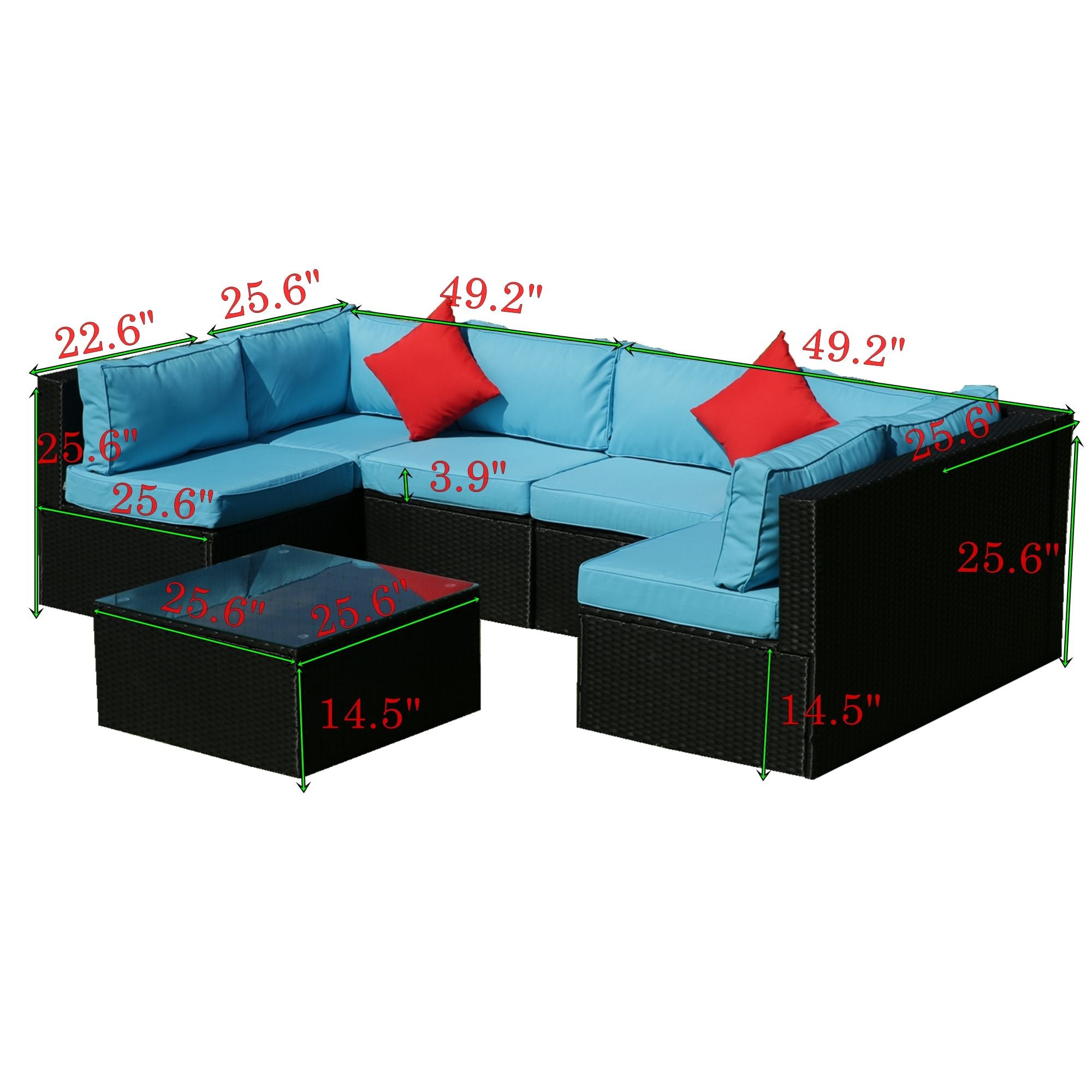 5 Pieces Rattan Sectional Outdoor Furniture Cushioned U Sof Set With 2 Pillow - Black / Blue - Best Buy Furniture