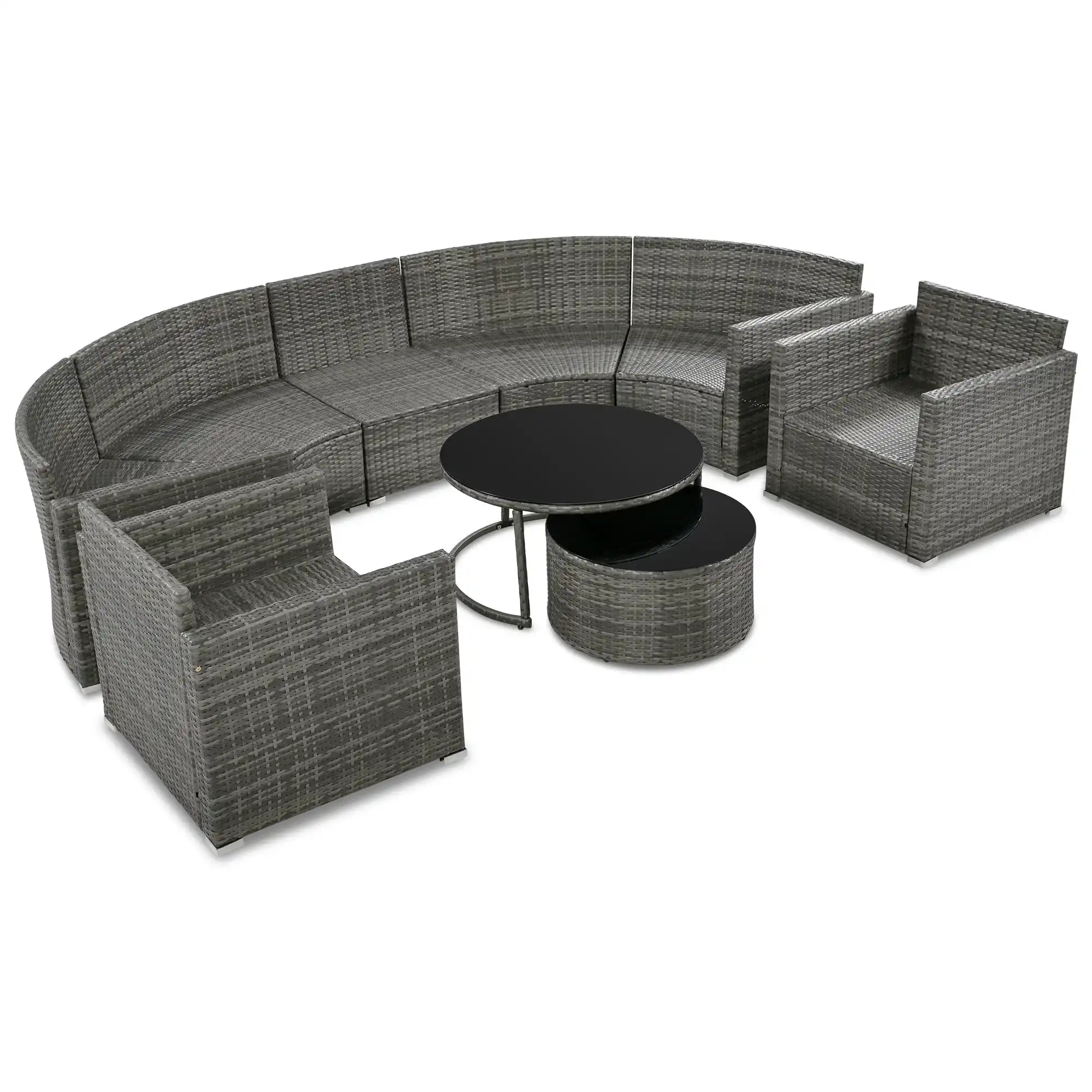 GO 9-Pieces Outdoor Half-moon Patio Sofa Set, Round Sofa Set, Modern Style Sofa, Gray Wicker - Best Buy Furniture