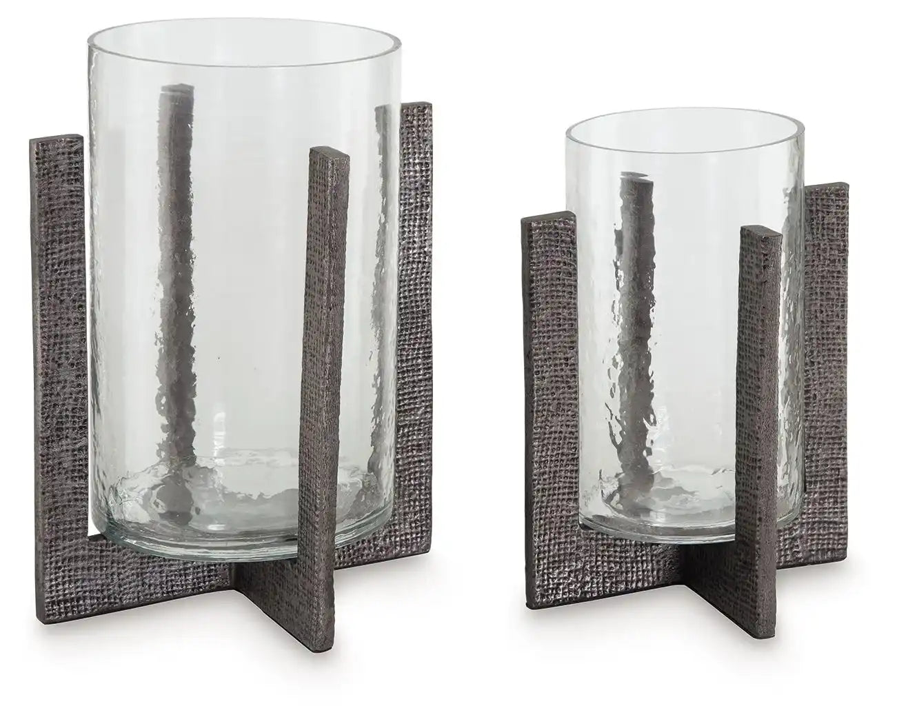 Garekton - Candle Holder Set (Set of 2) - Clear / Pewter Finish - Best Buy Furniture