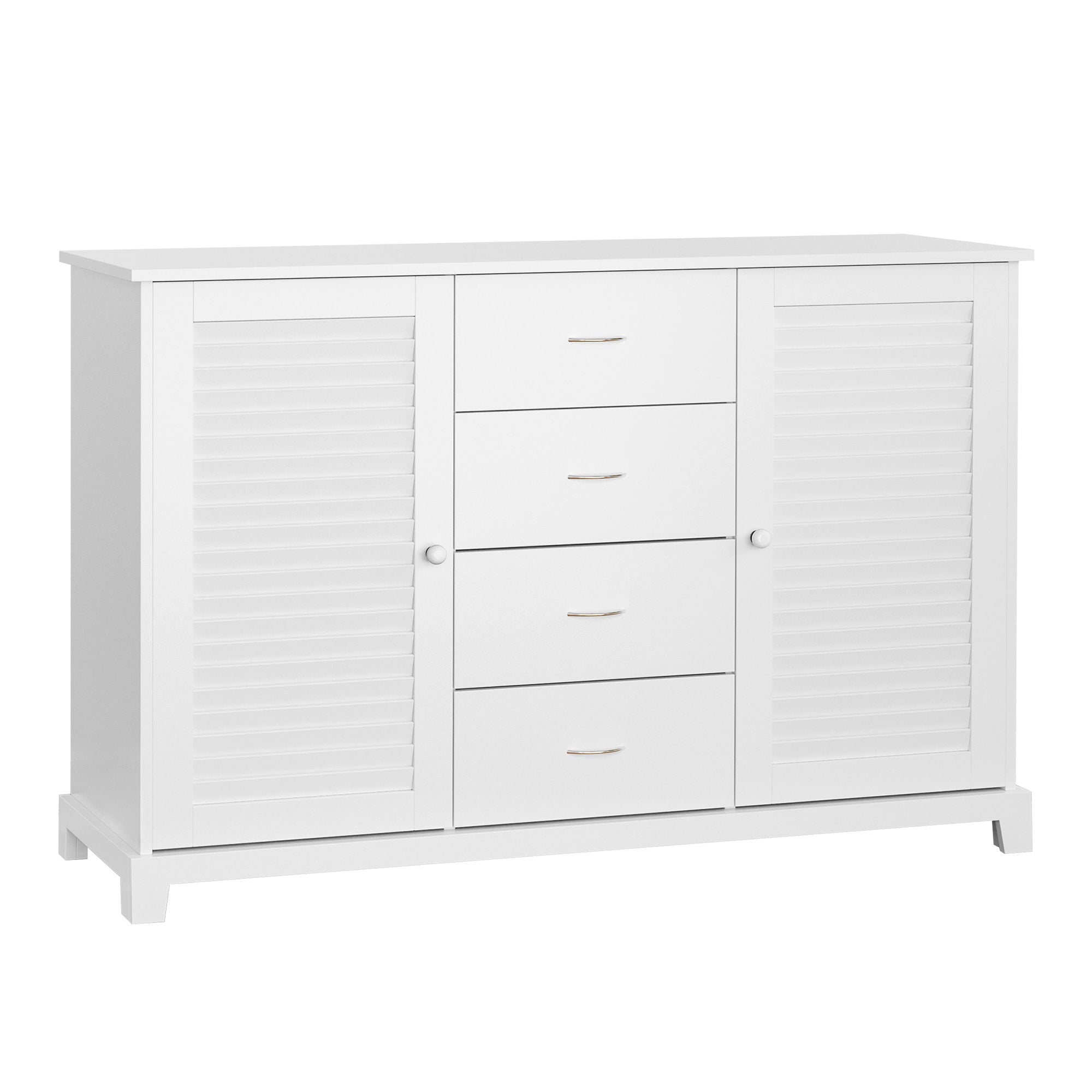 Homcom - Sideboard Buffet Cabinet, Kitchen Cabinet, Coffee Bar Cabinet With 4 Drawers And 2 Louvered Doors For Living Room, Kitchen - White - Best Buy Furniture