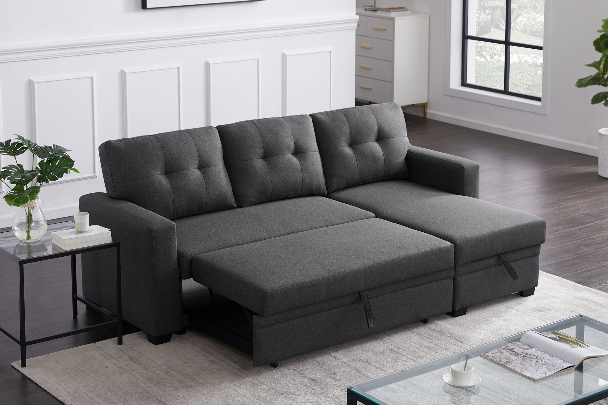 Upholstered Pull Out Sectional Sofa With Chaise - Best Buy Furniture